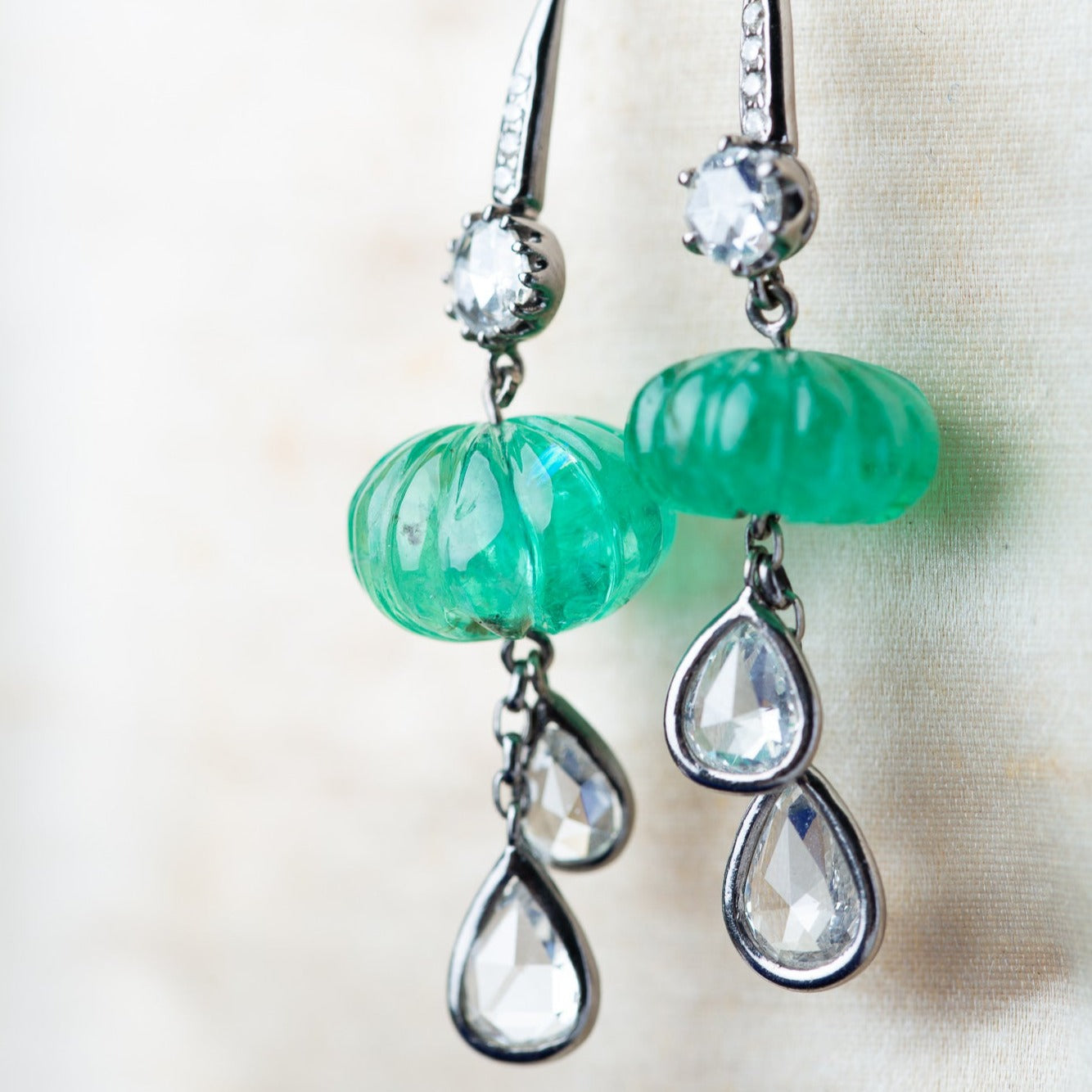 Vintage emerald pumpkin diamond earrings