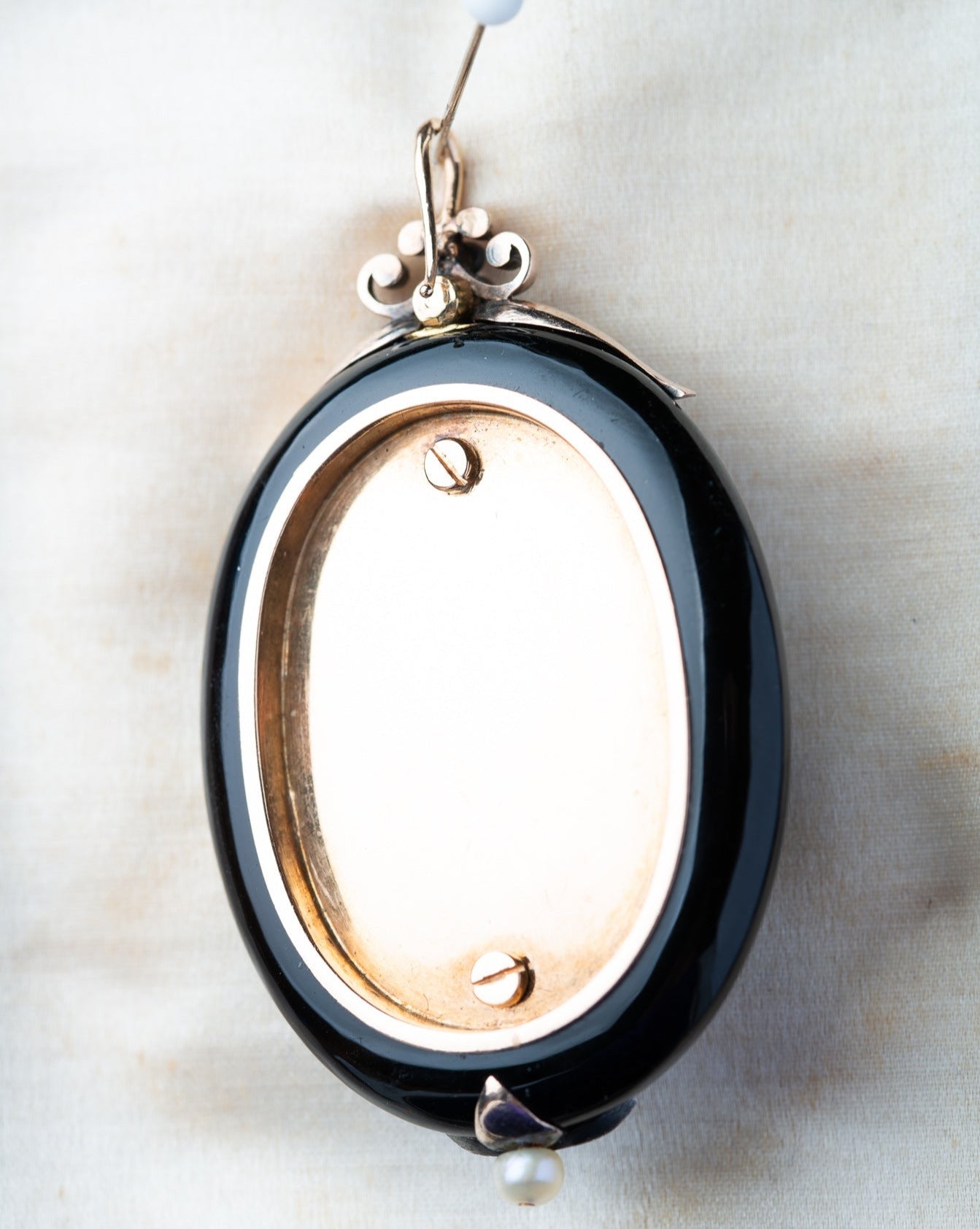 Edwardian Onyx Diamond Pearl Pendant - LUXORIA VITA