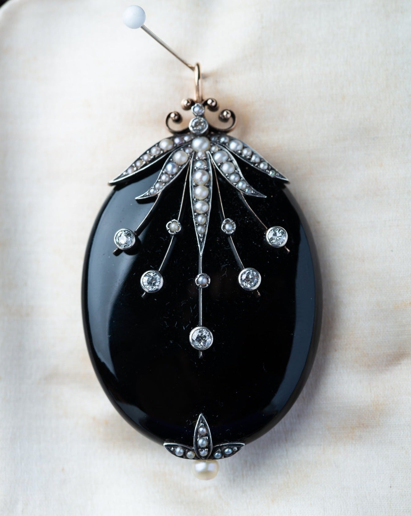 Edwardian Onyx Diamond Pearl Pendant - LUXORIA VITA