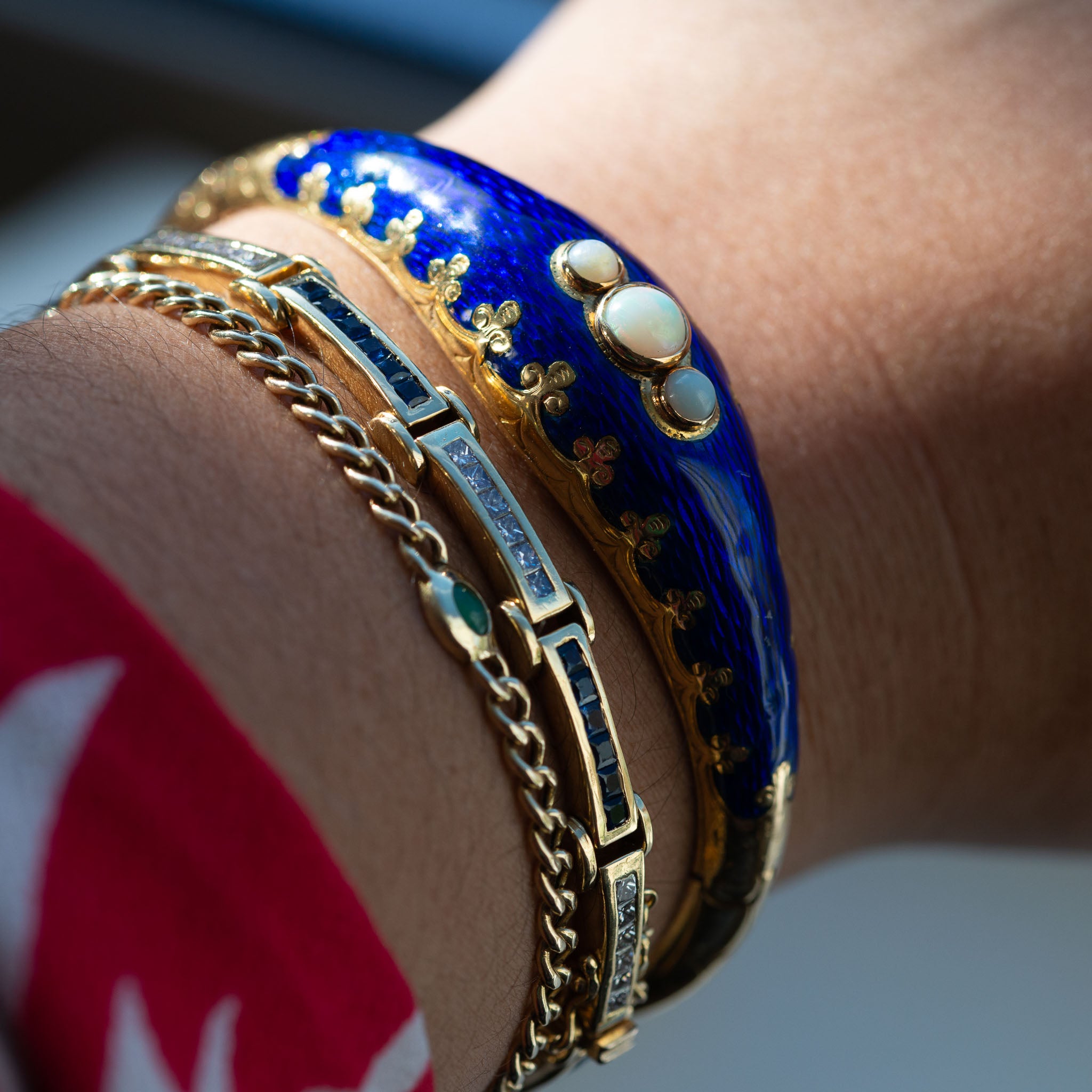 Victorian 18K Gold Guilloché Enamel Cuff Bracelet