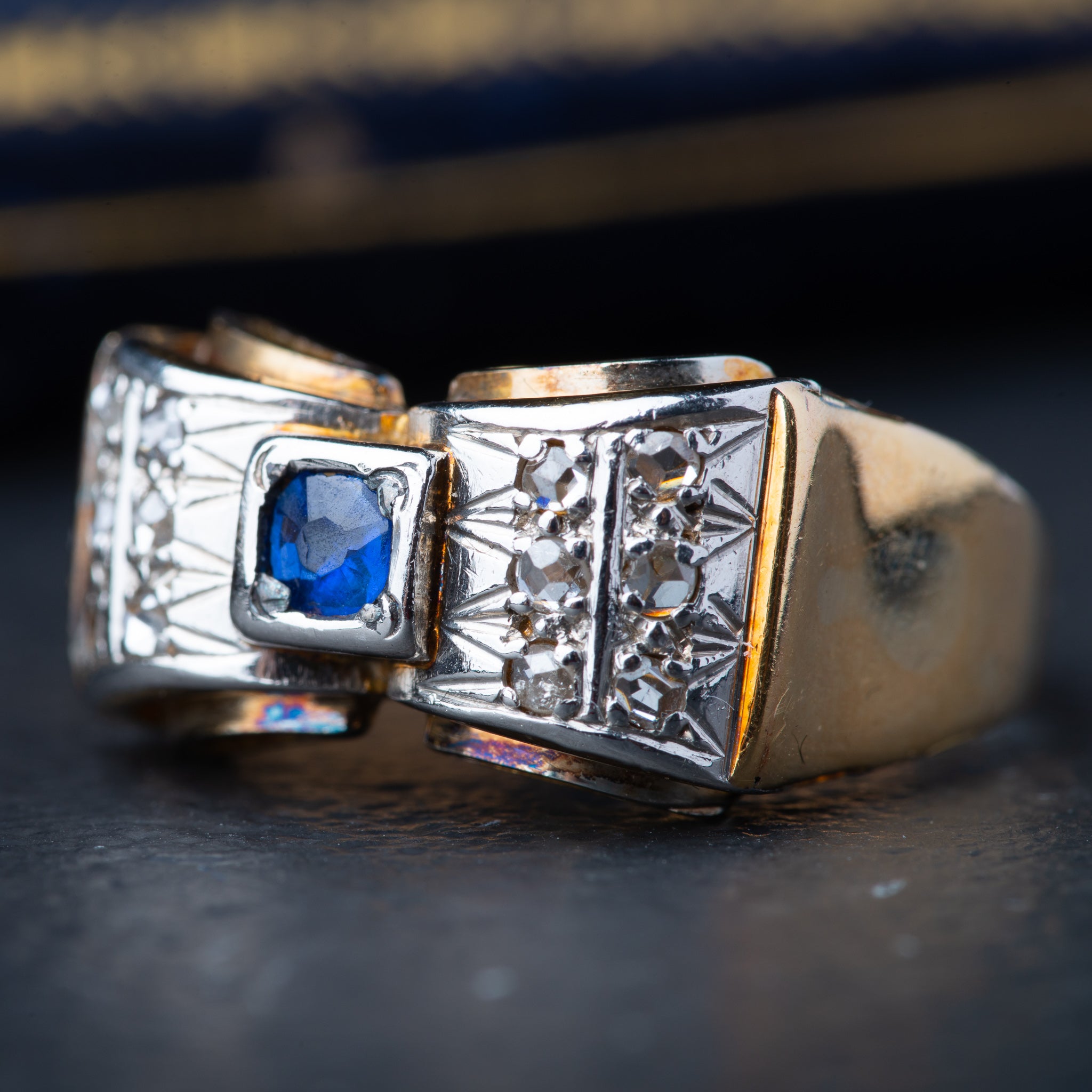 1940's Retro Sapphire Tank Ring - LUXORIA VITA