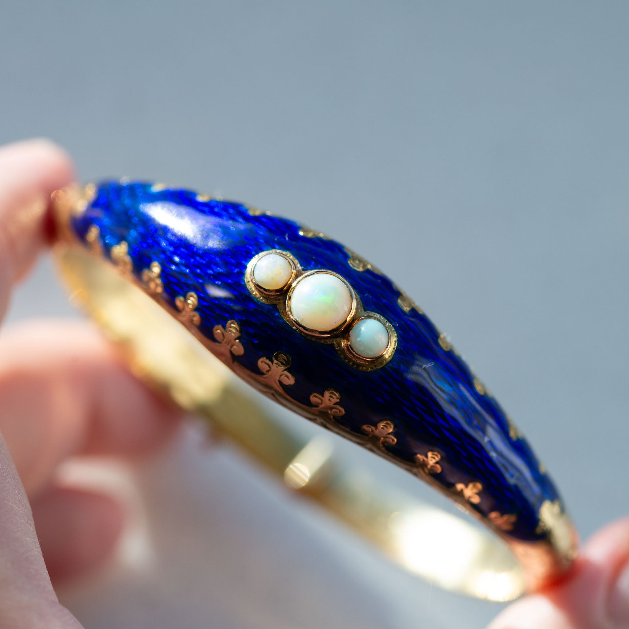 Victorian 18K Gold Guilloché Enamel Cuff Bracelet