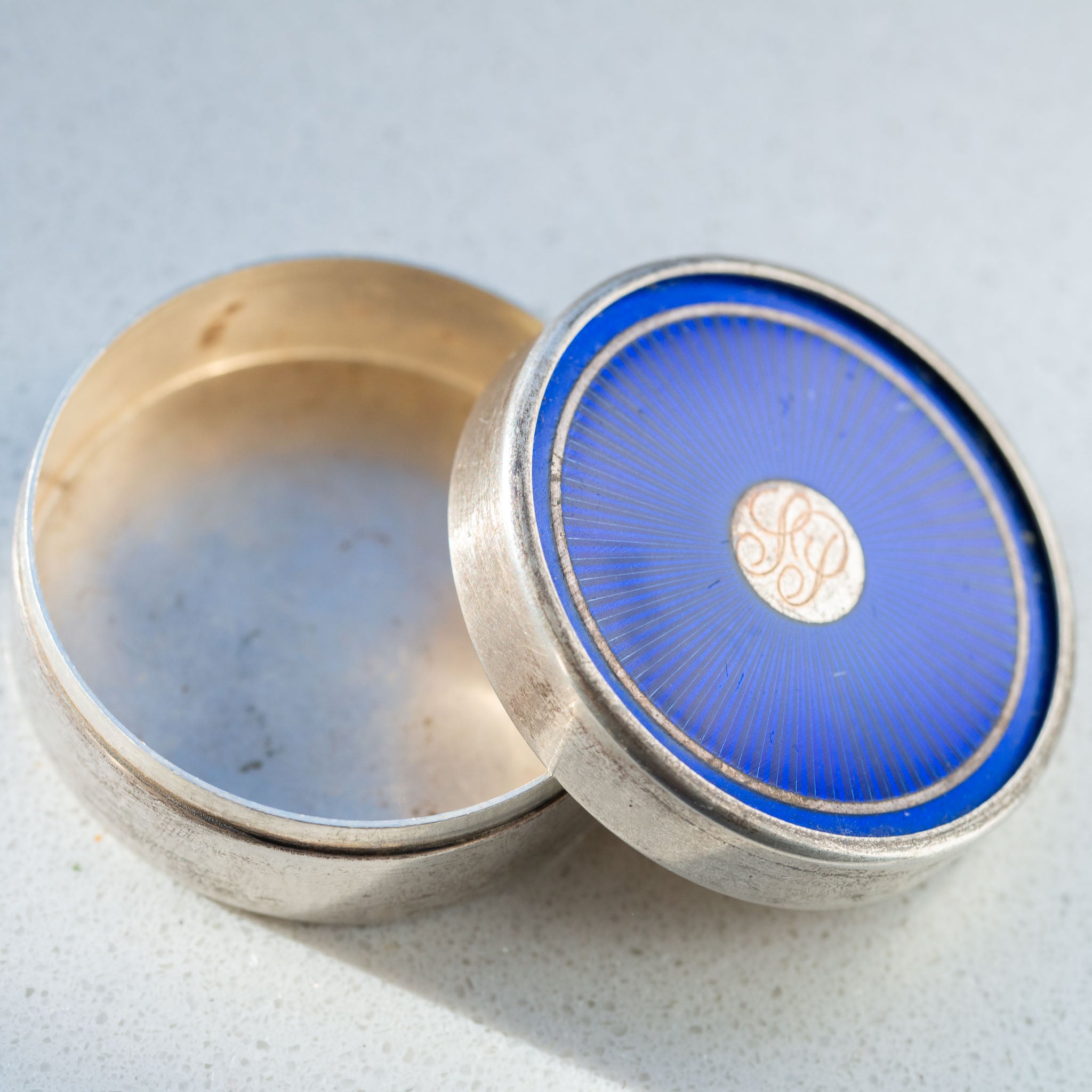 Antique Guilloché Enamel Pill Box - Antique Castle Rings