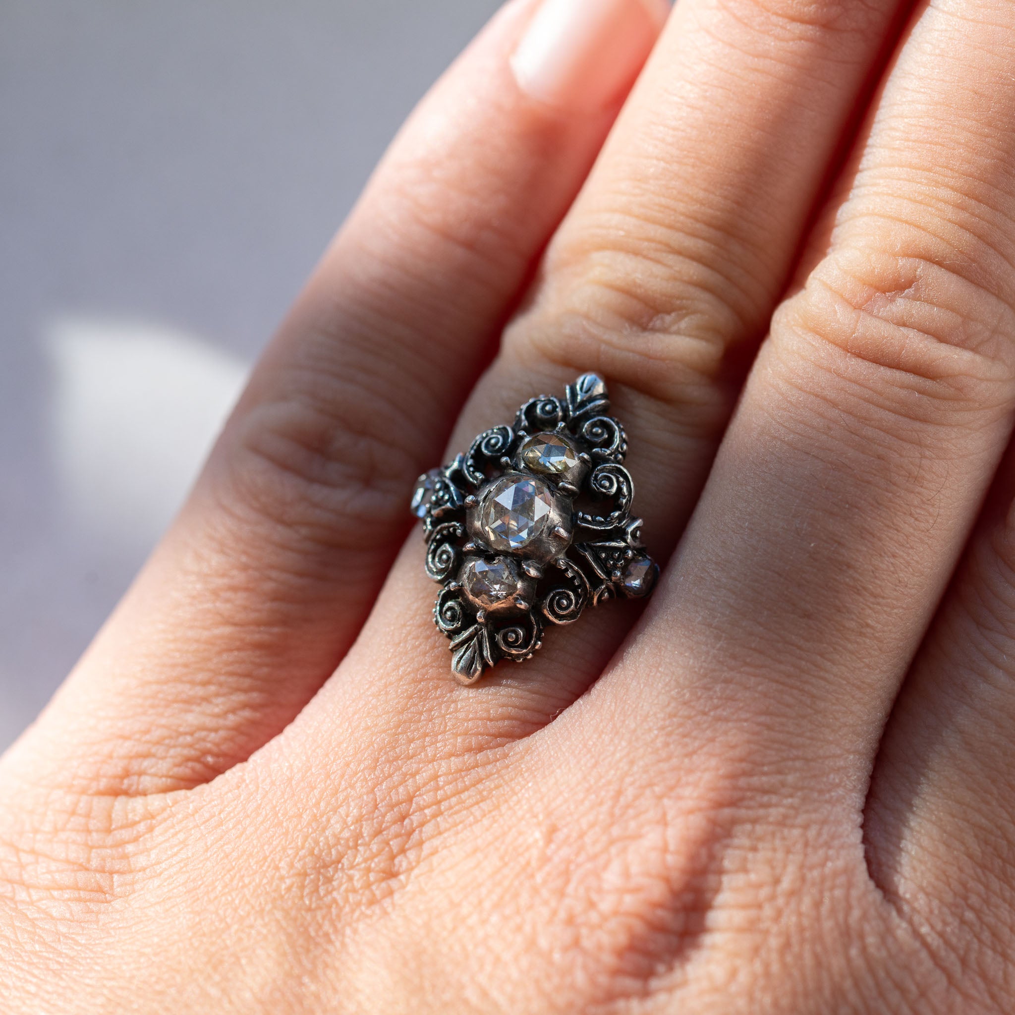 Dutch Rosecut Diamond Navette Ring