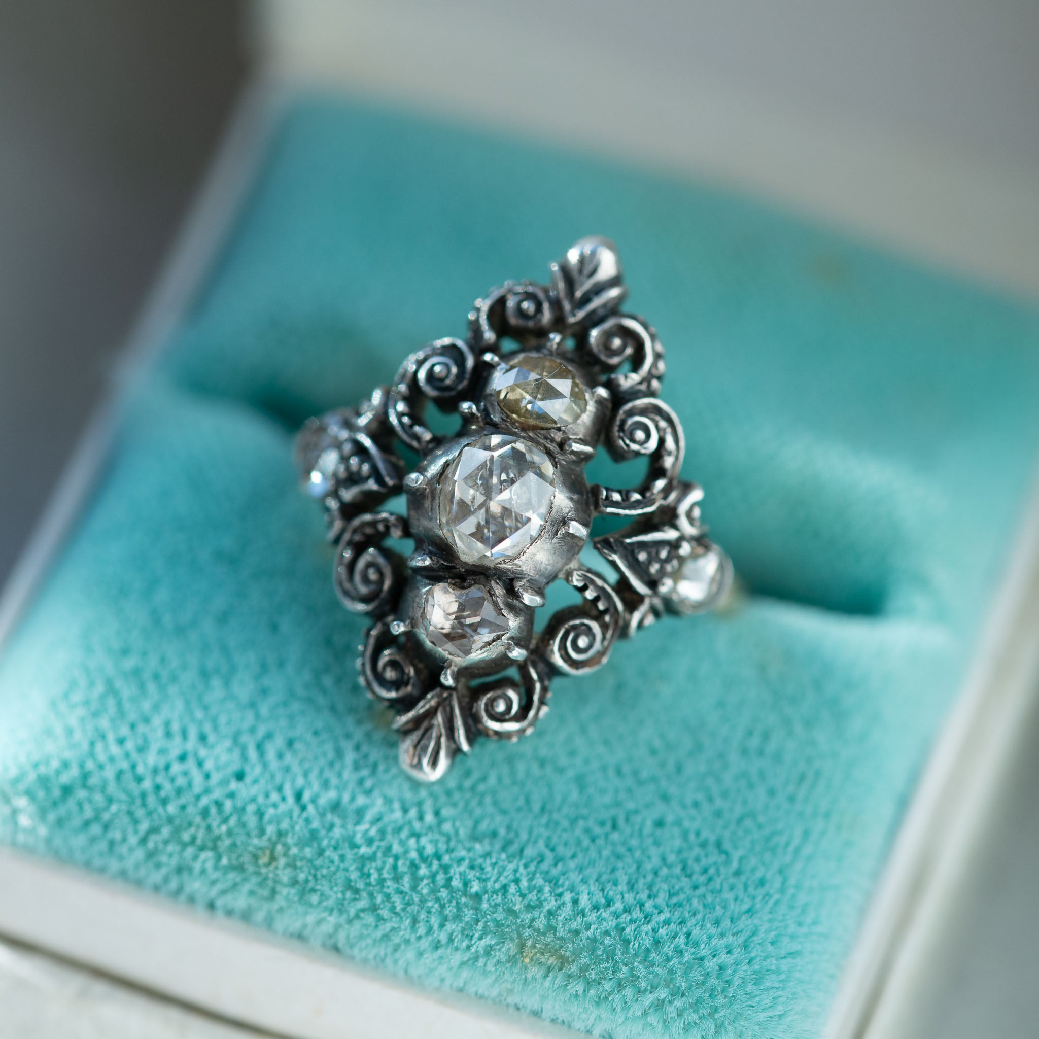 Dutch Rosecut Diamond Navette Ring