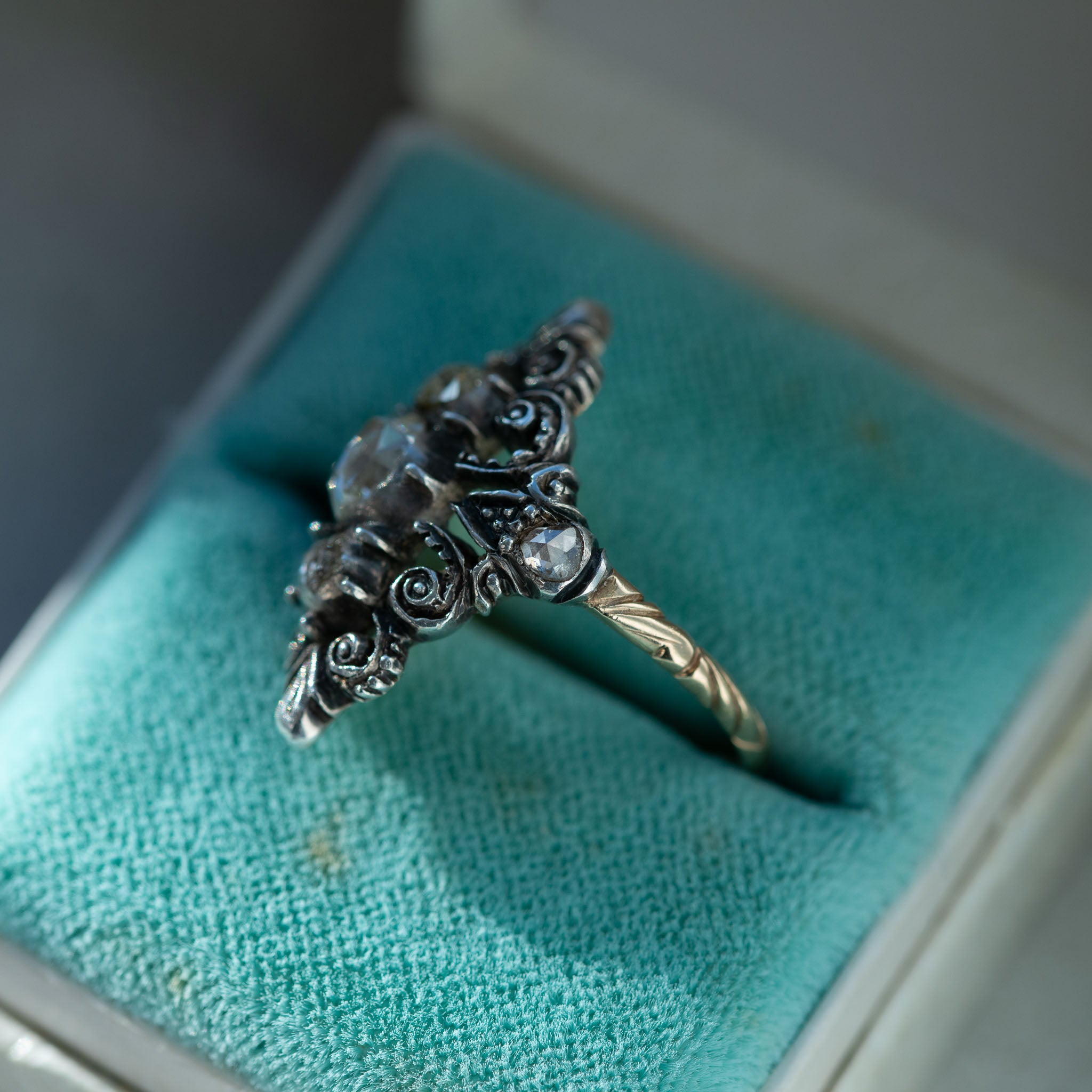 Dutch Rosecut Diamond Navette Ring