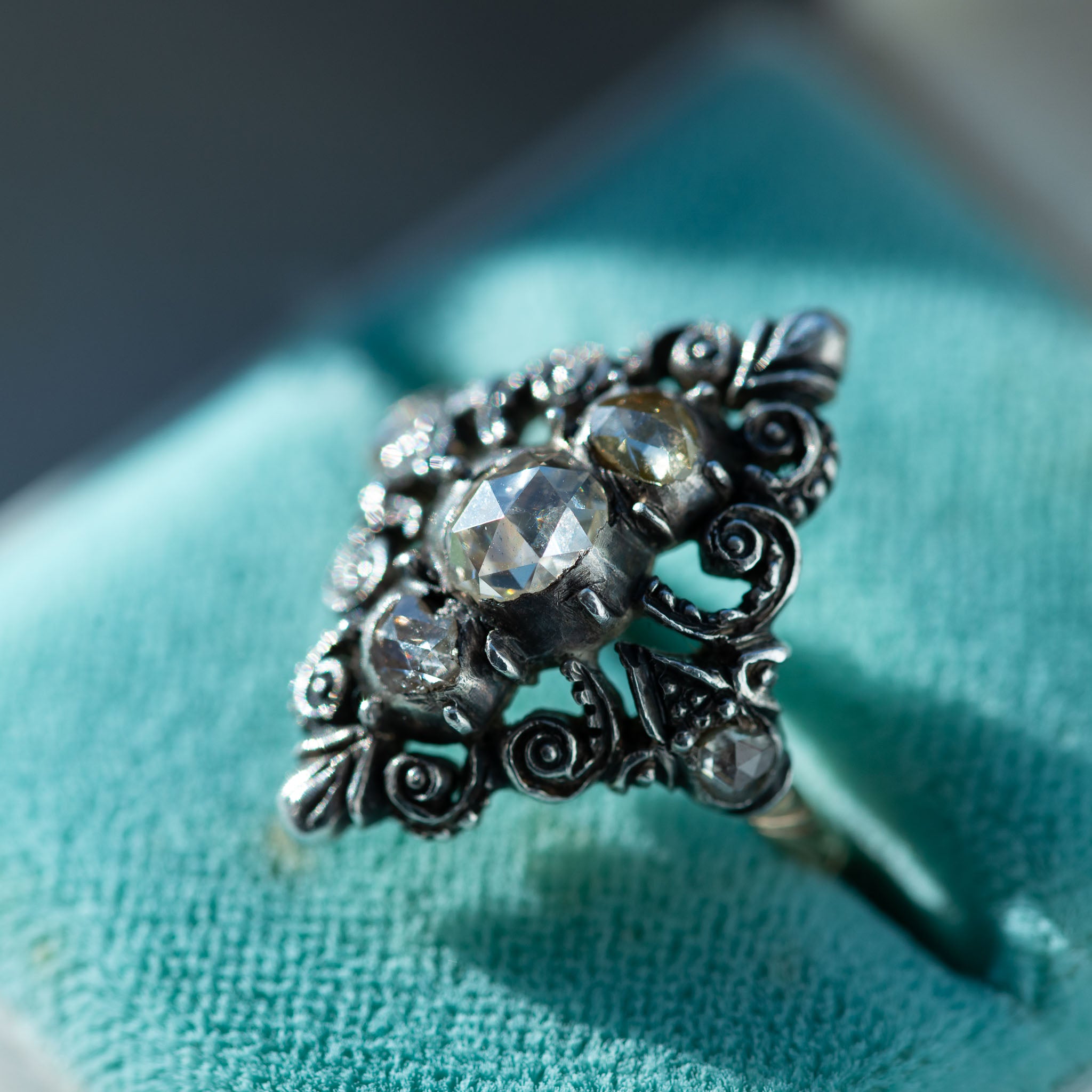 Dutch Rosecut Diamond Navette Ring