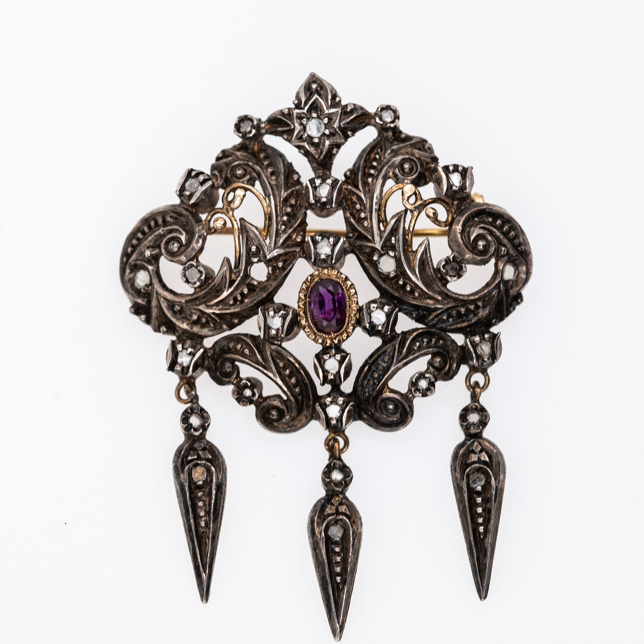Early Victorian Diamond Ruby Brooch Pendant - LUXORIA VITA
