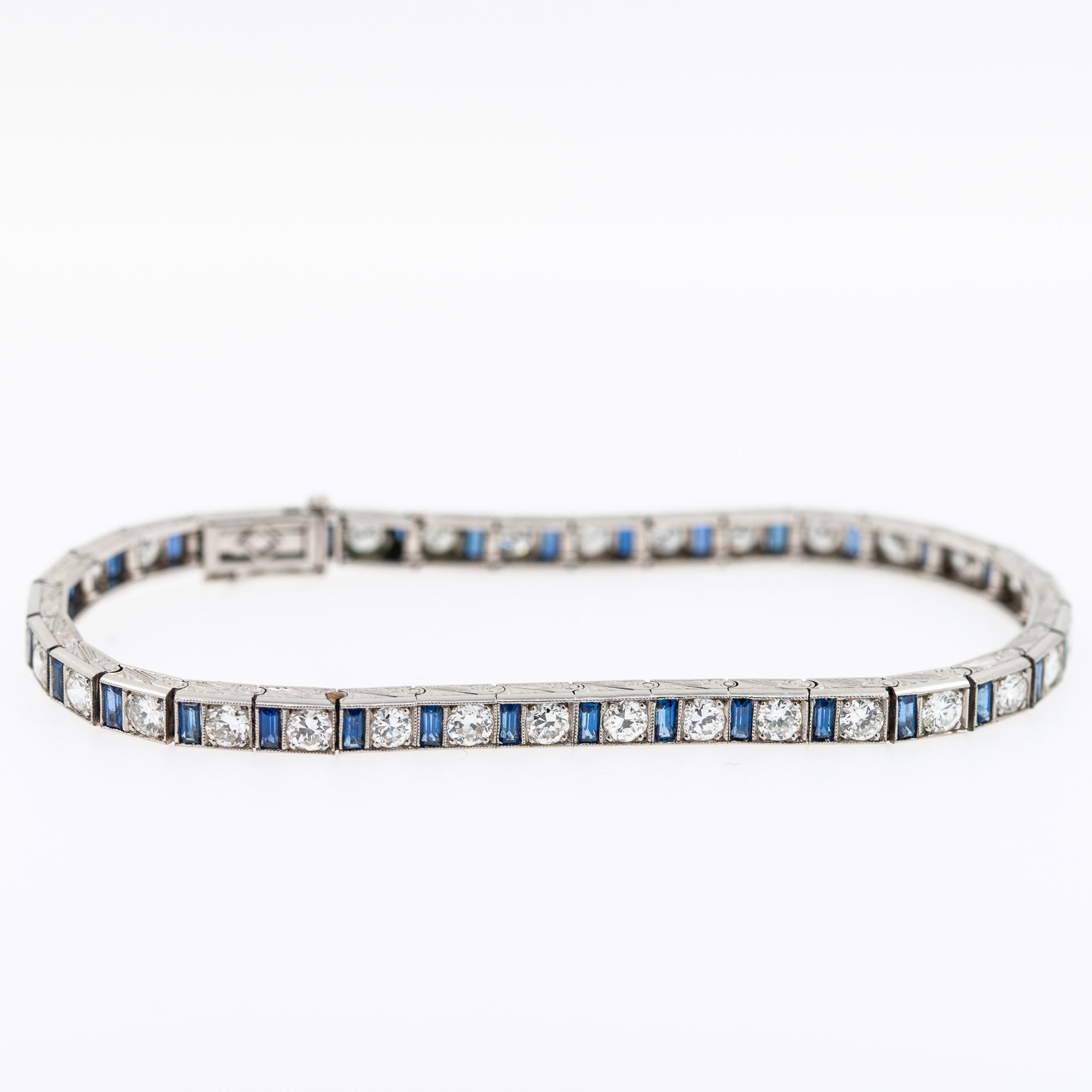 Art Deco Platinum Sapphire 5.00ct Diamond Bracelet - LUXORIA VITA