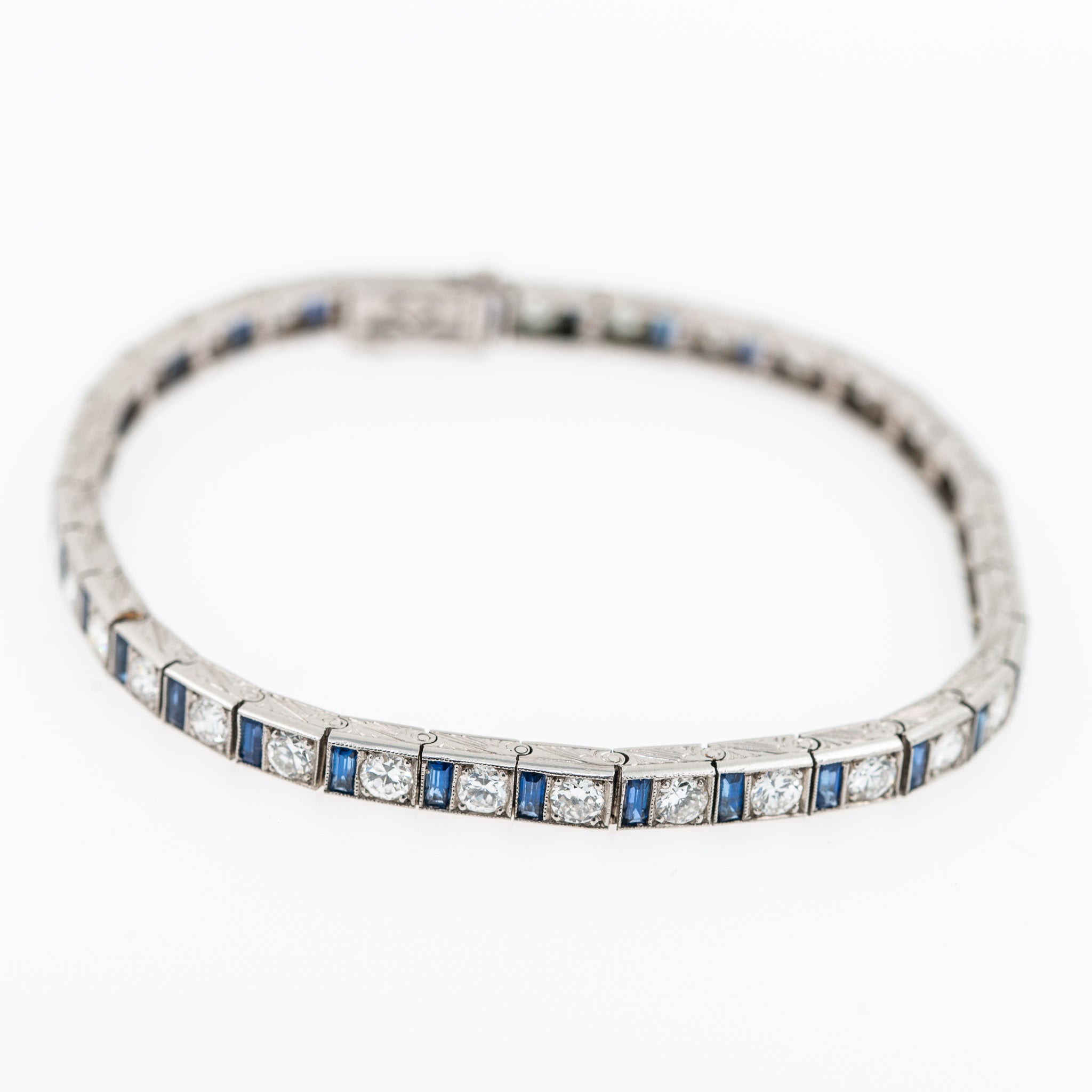 Art Deco Platinum Sapphire 5.00ct Diamond Bracelet - LUXORIA VITA