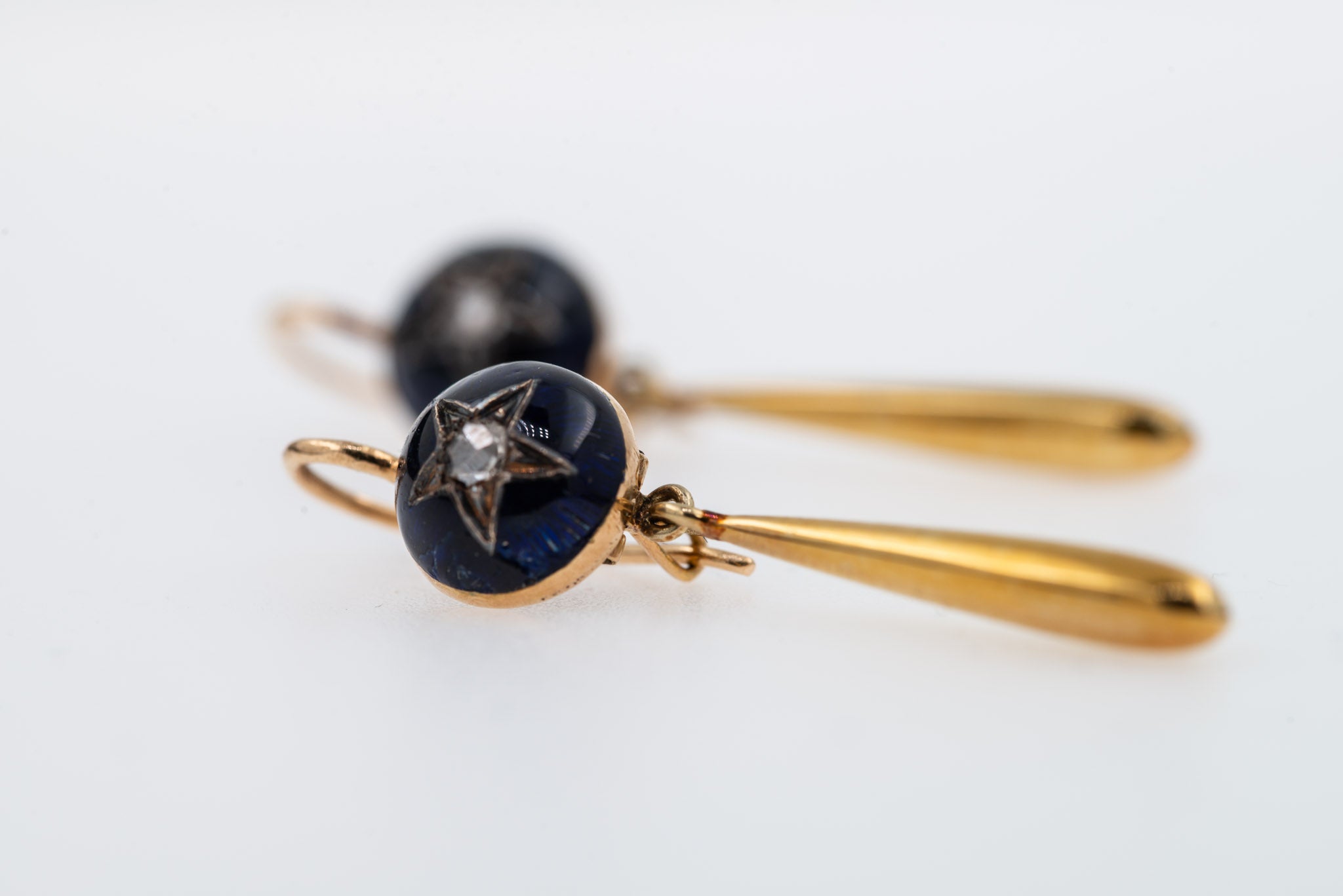 Victorian enamel rosecut diamond star set torpedo earrings