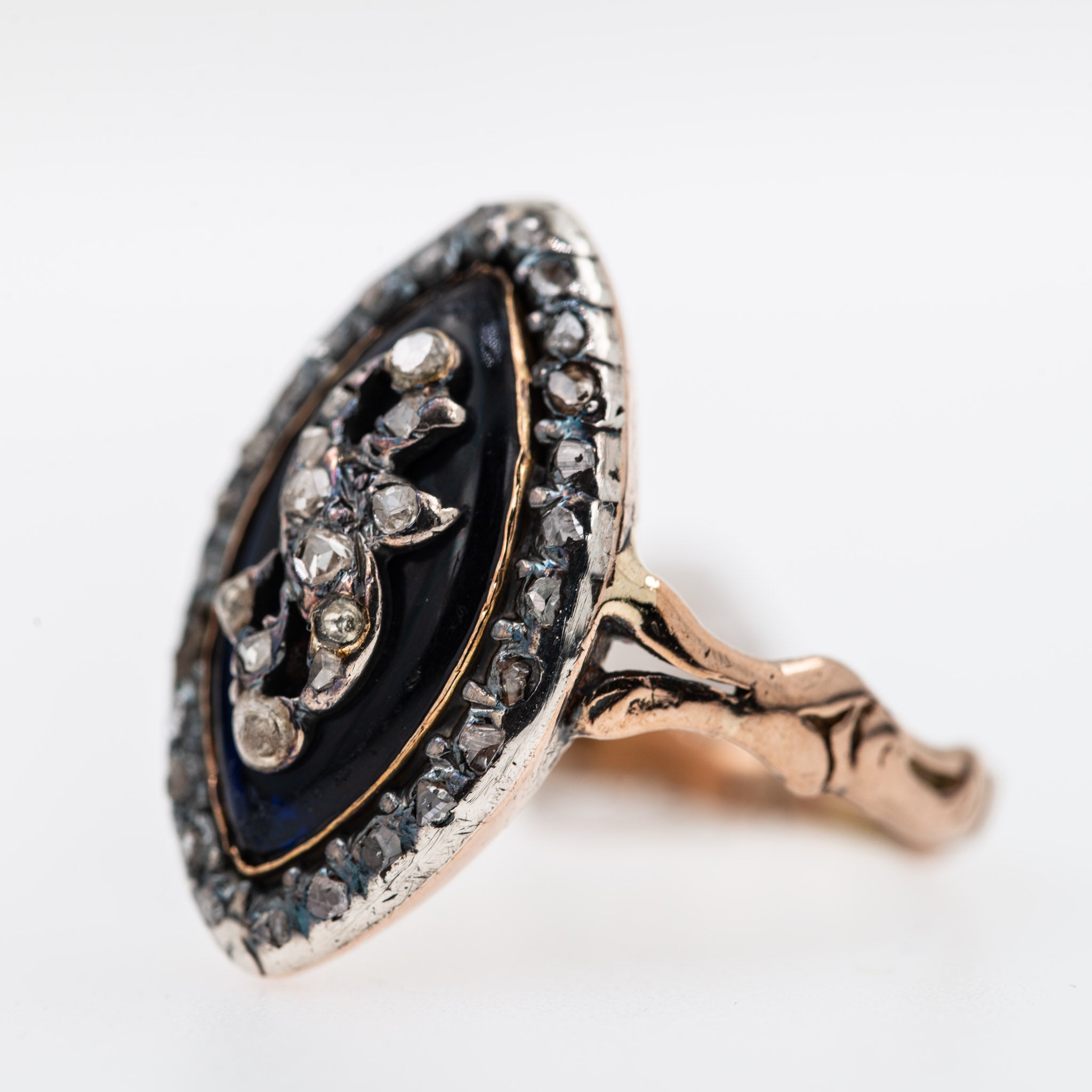 Georgian Rosecut Diamond Bristol Glass Monogram Ring J/S