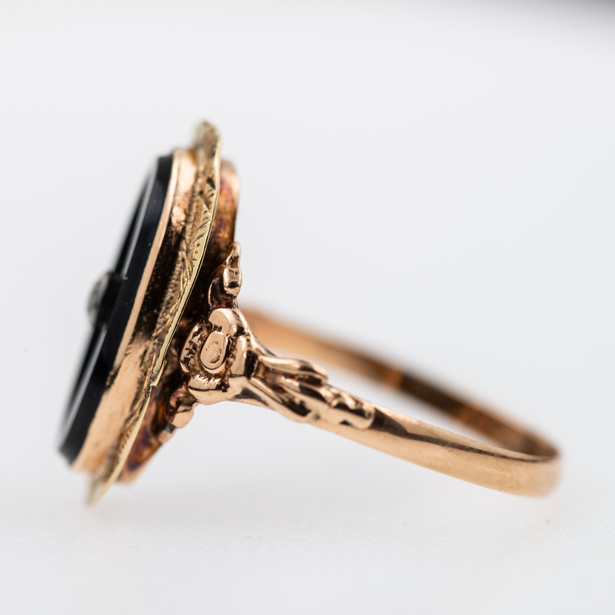 Victorian Onyx Rosecut Diamond Ring 14K solid gold