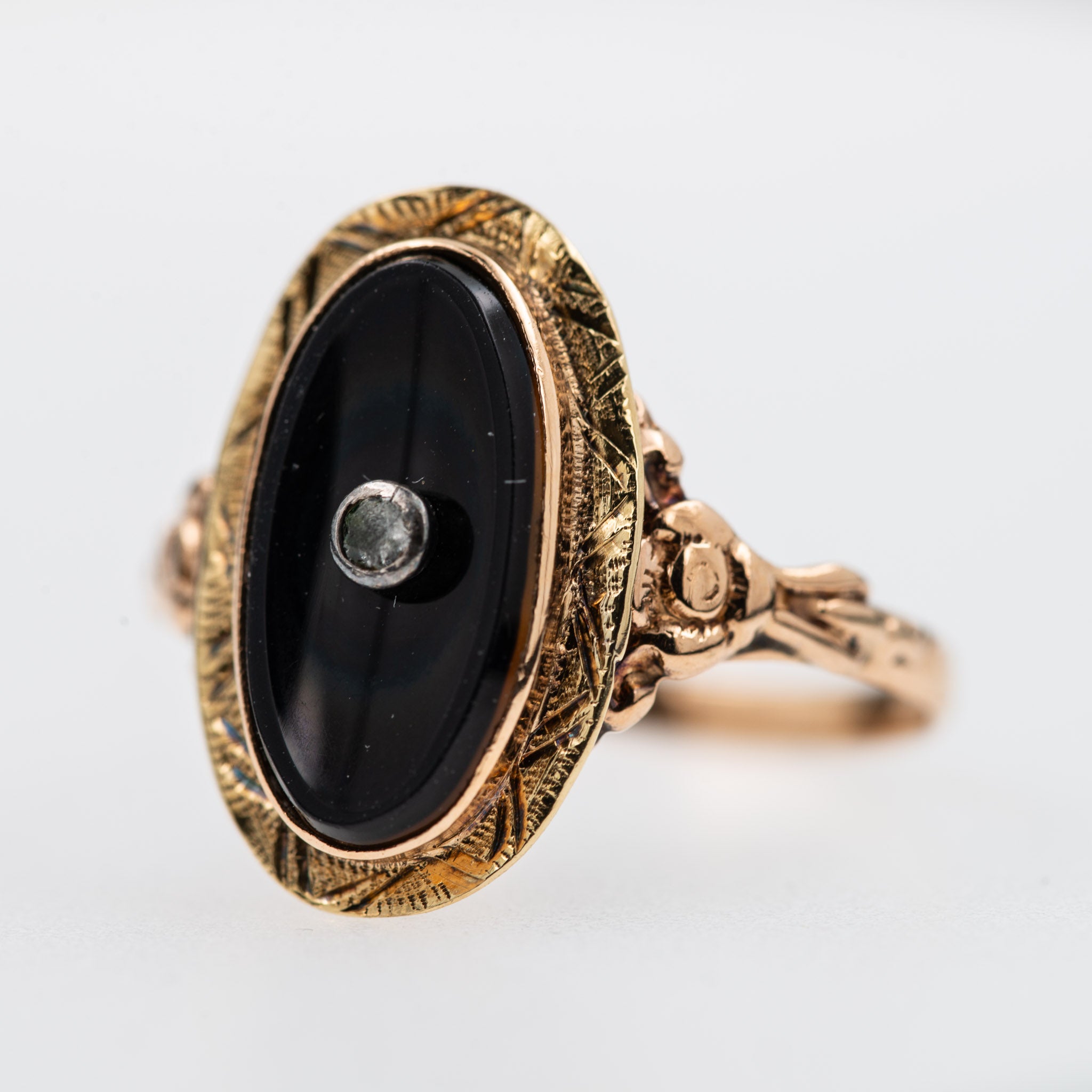 Victorian Onyx Rosecut Diamond Ring 14K solid gold