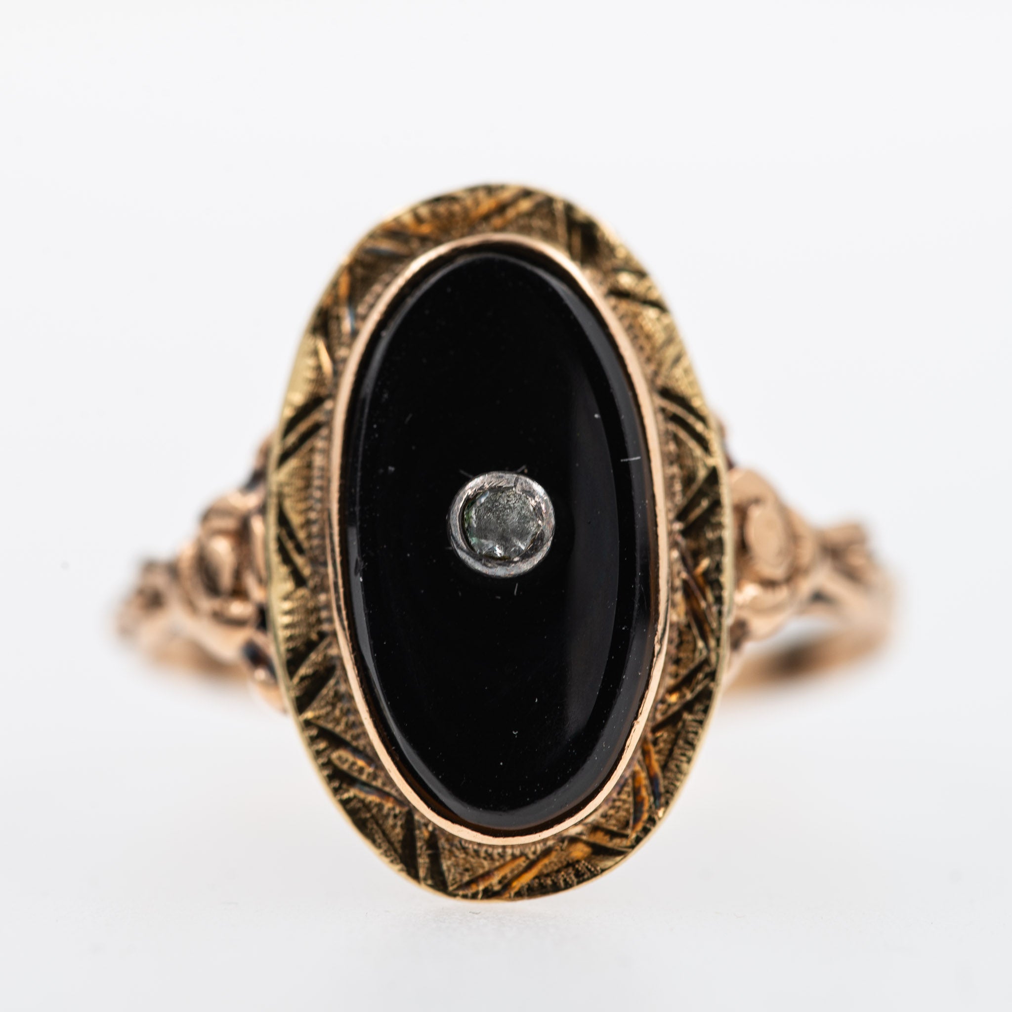 Victorian Onyx Rosecut Diamond Ring 14K solid gold