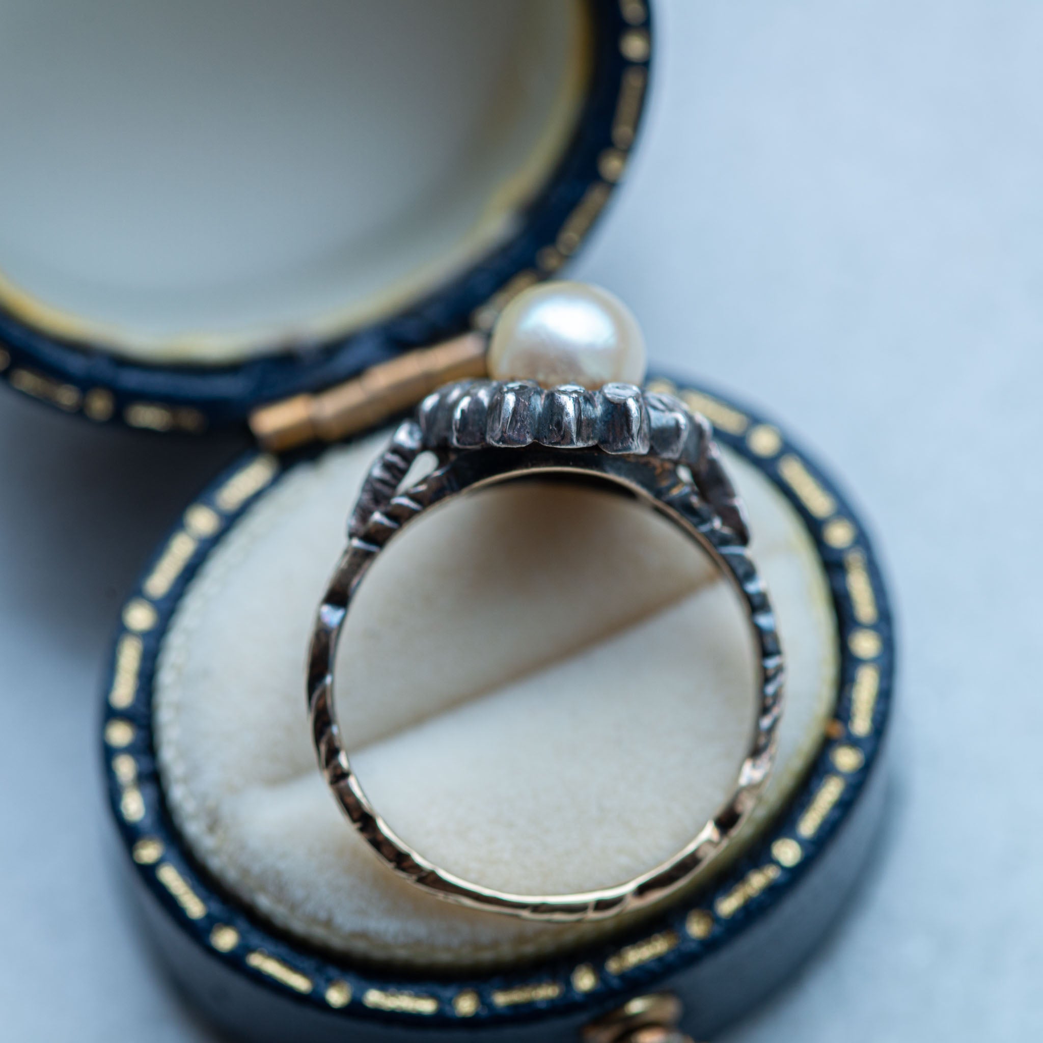 Dutch Foiled Rosecut Diamond Pearl Ring