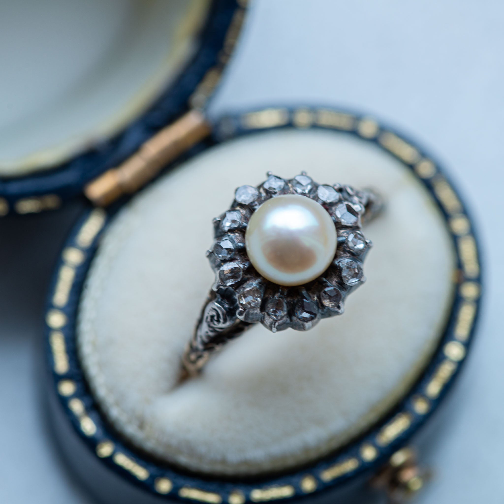 Dutch Foiled Rosecut Diamond Pearl Ring