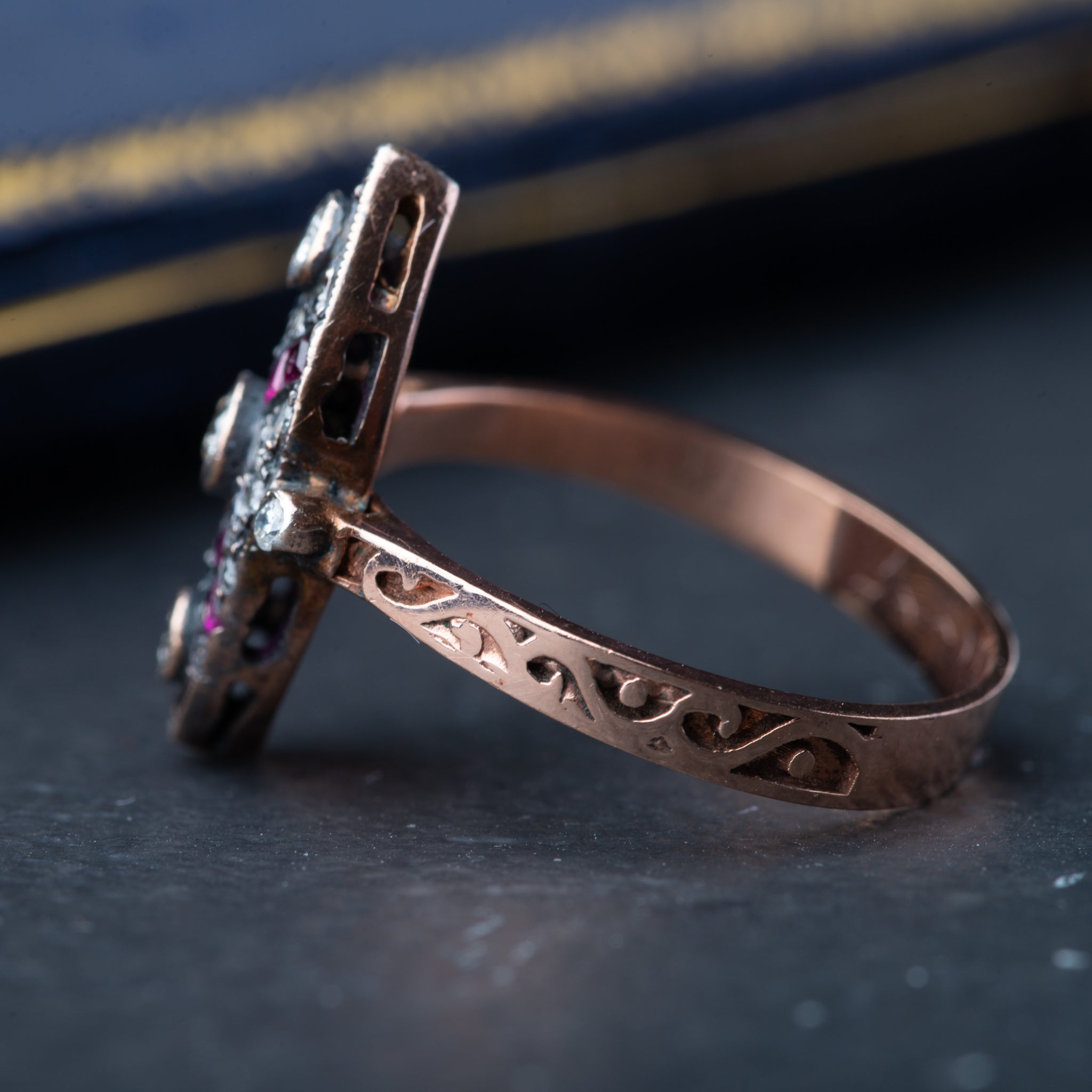 Vintage Diamond Ruby Navette Ring - Luxoria Vita