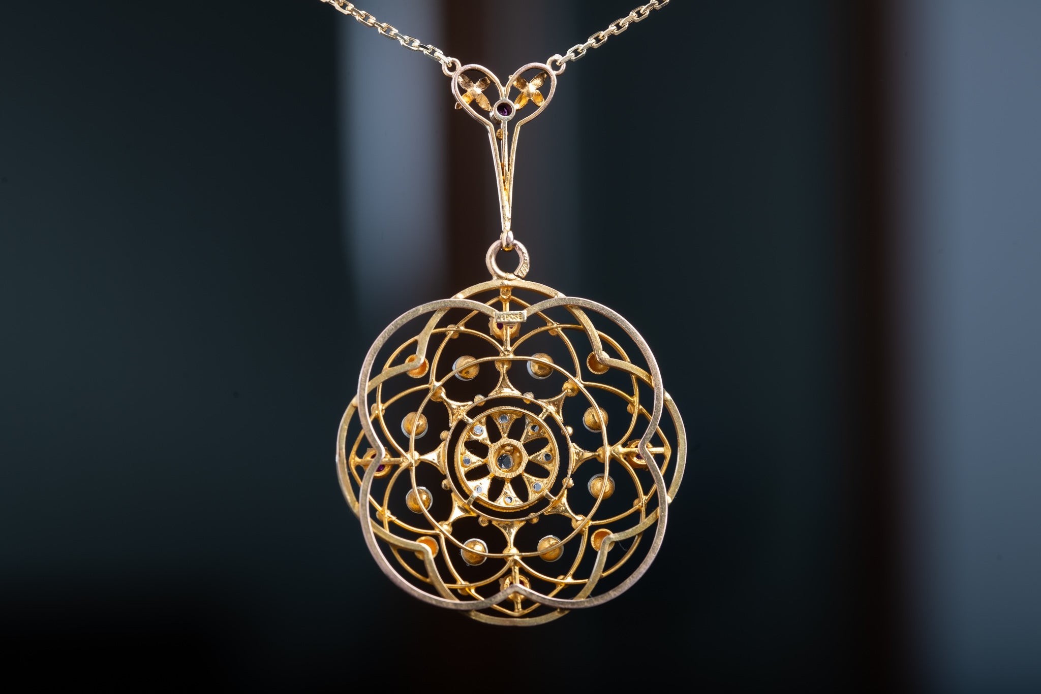 Art Nouveau High Carat Diamond, Ruby and Pearl Necklace - LUXORIA VITA