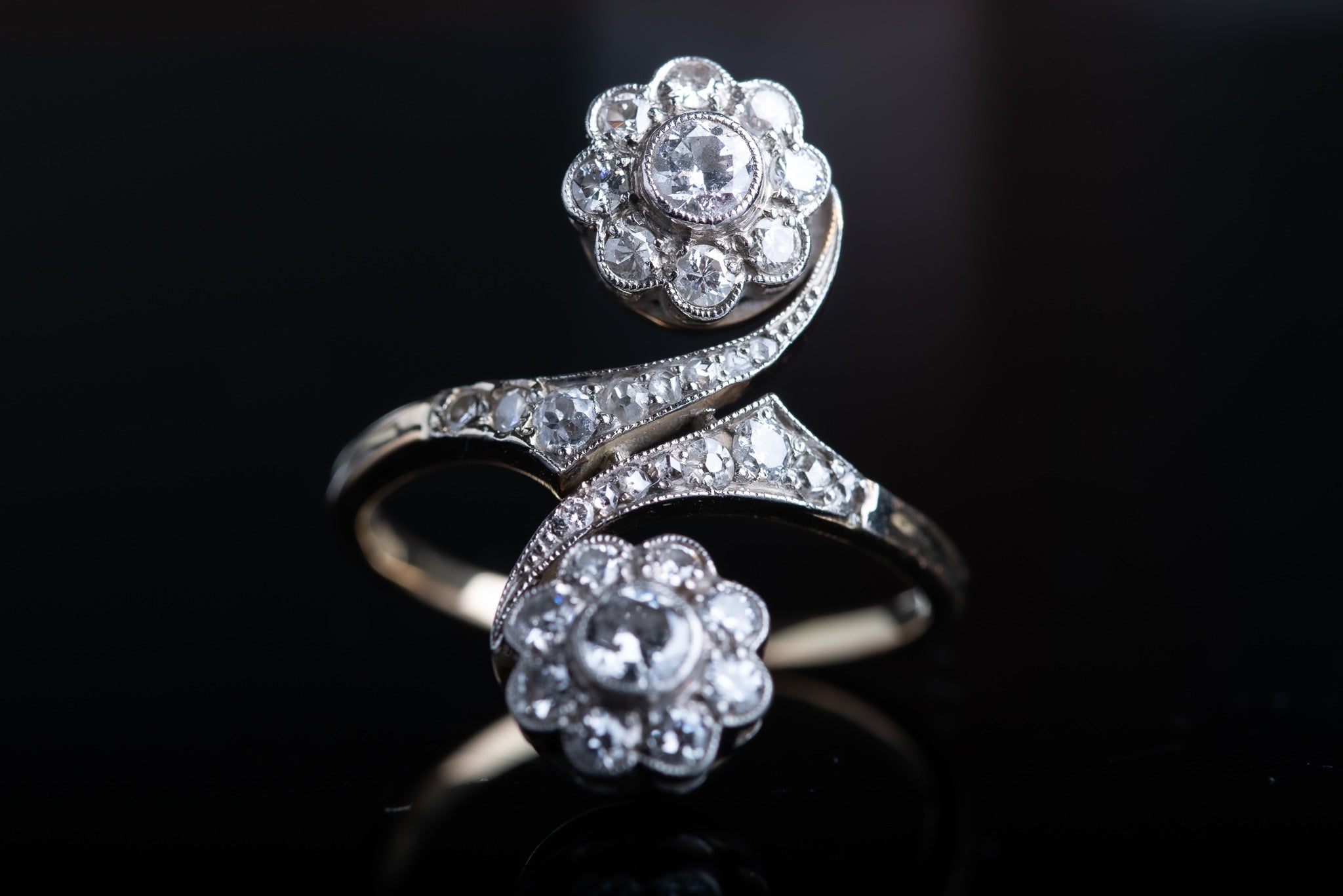 Edwardian Statement Floral Toi & Moi Diamond Ring - LUXORIA VITA