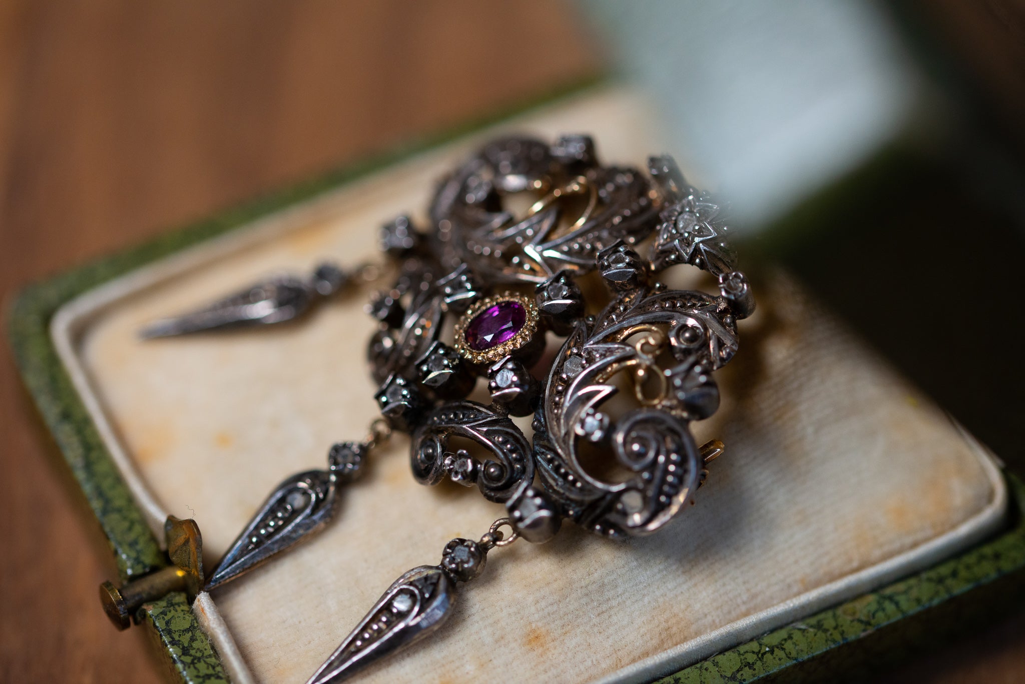 Early Victorian Diamond Ruby Brooch Pendant - LUXORIA VITA