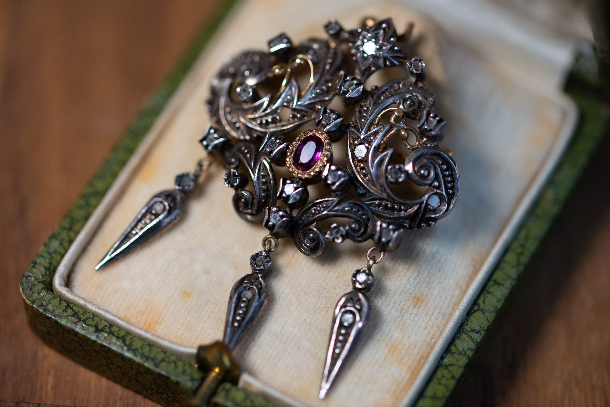 Early Victorian Diamond Ruby Brooch Pendant - LUXORIA VITA