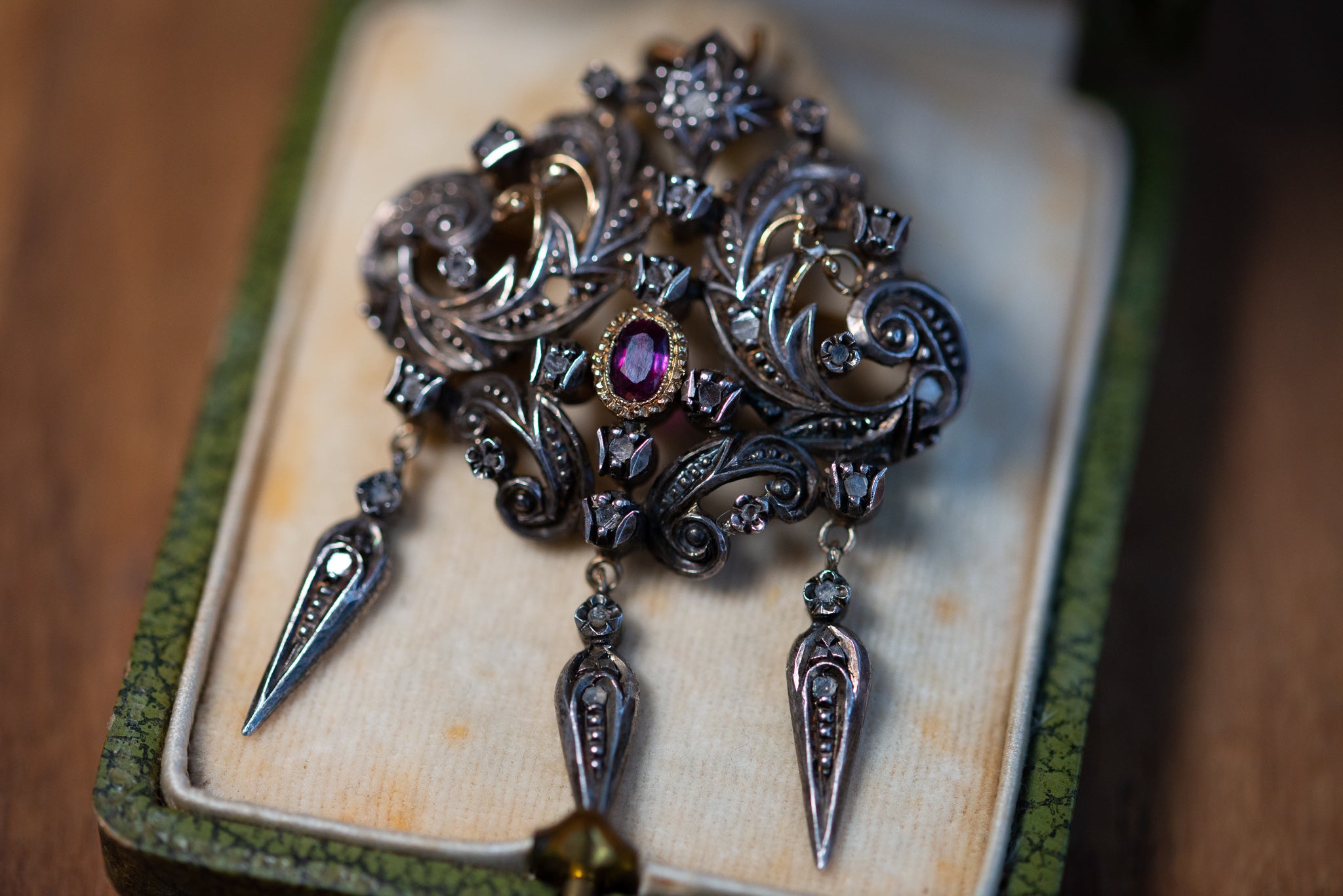 Early Victorian Diamond Ruby Brooch Pendant - LUXORIA VITA