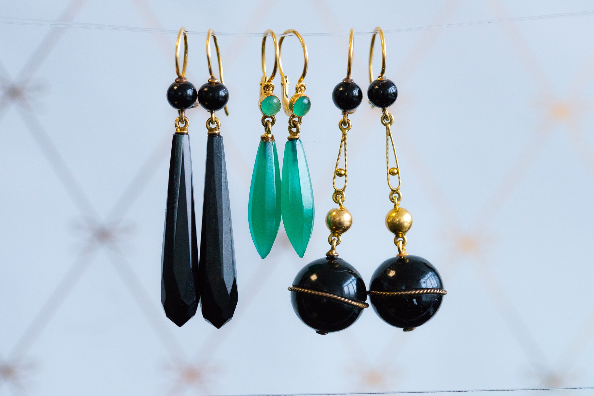 Antique 1880's High Carat Torpedo Chrysoprase Drop Earrings - LUXORIA VITA