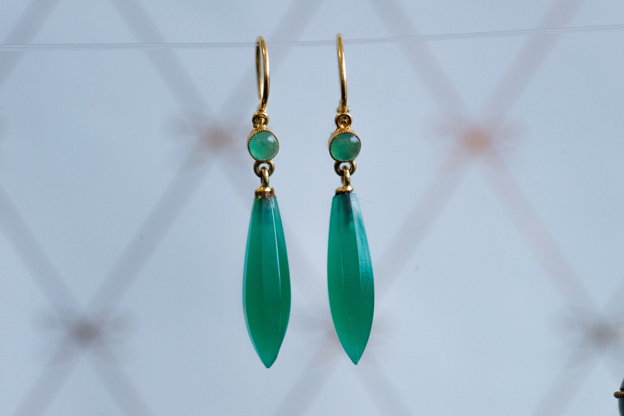 Antique 1880's High Carat Torpedo Chrysoprase Drop Earrings - LUXORIA VITA