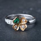 2000's Modern Emerald Diamond Clover Ring - LUXORIA VITA