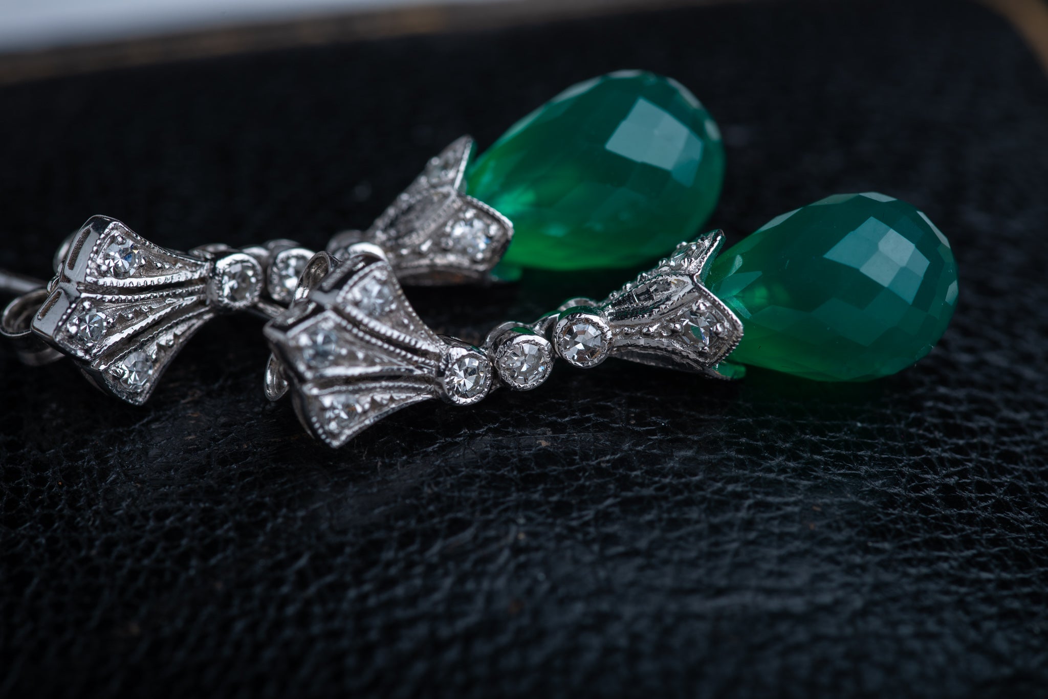 Art Deco Style Agate Diamond Earrings - LUXORIA VITA