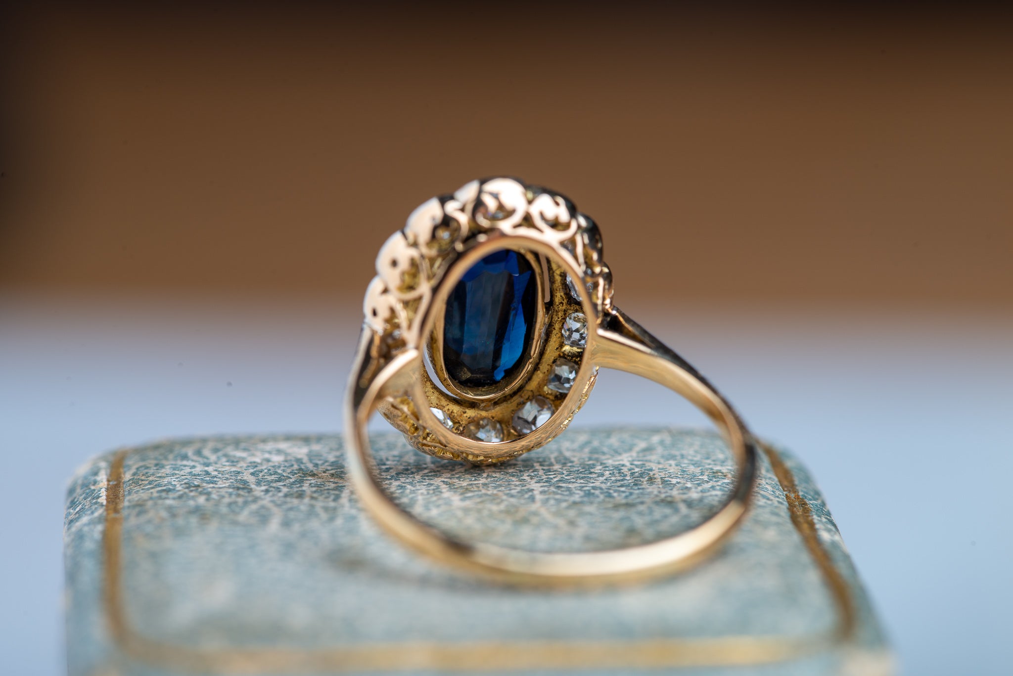 Antique 1900's French Sapphire Diamond Diana Ring in 18K Gold - Luxoria Vita