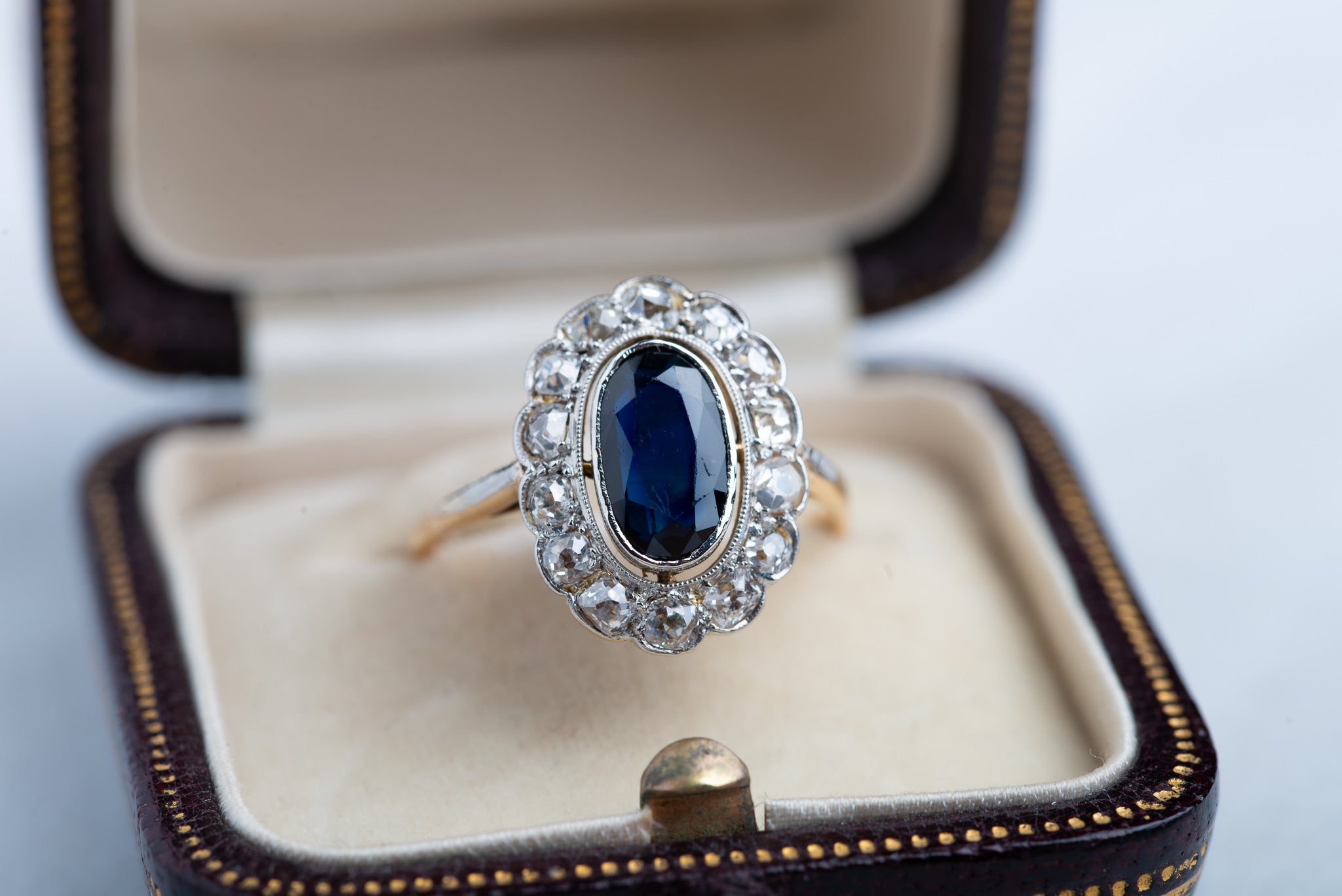 Antique 1900's French Sapphire Diamond Diana Ring in 18K Gold - Luxoria Vita