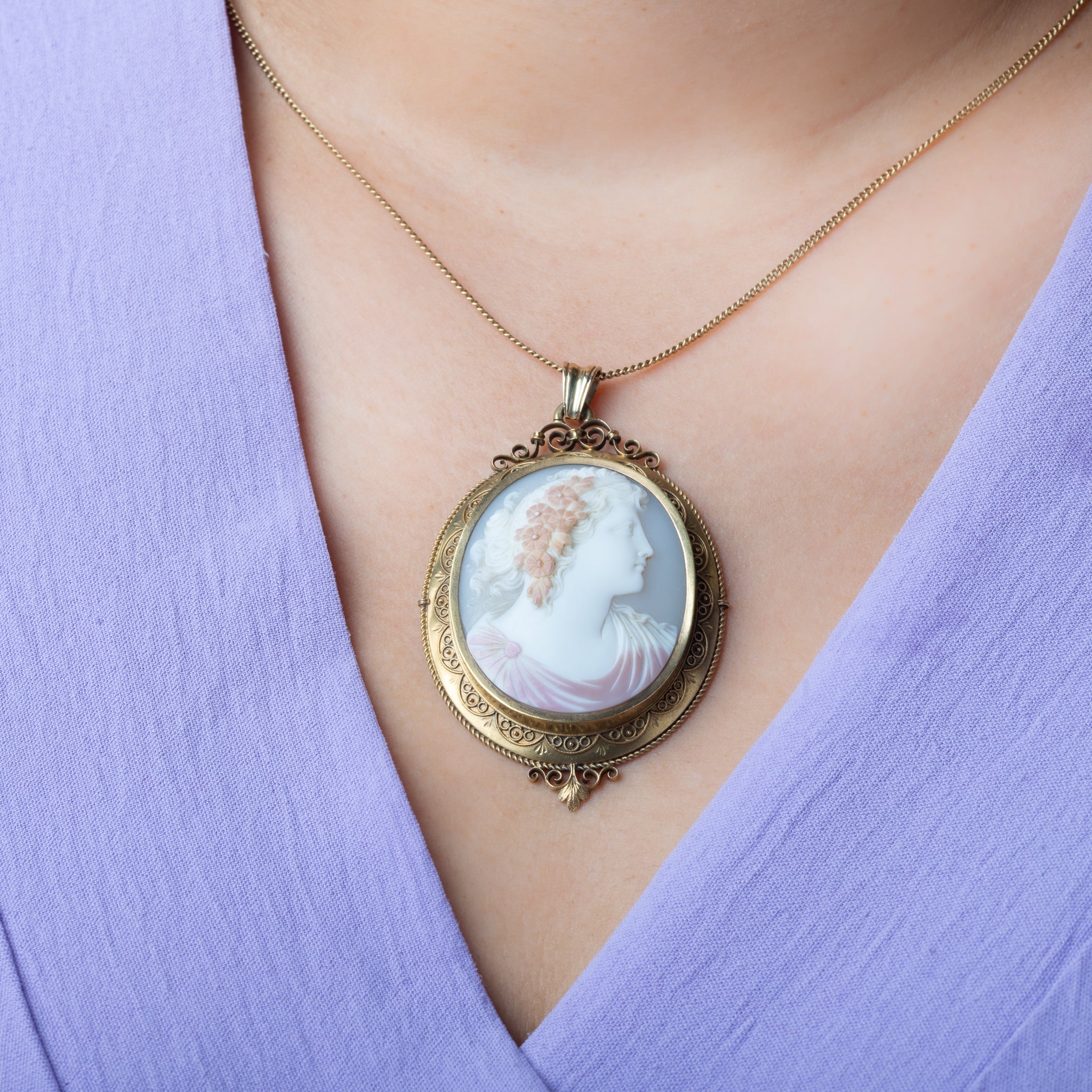 Victorian 19th Century Greek Shell Cameo Locket Pendant - Luxoria Vita