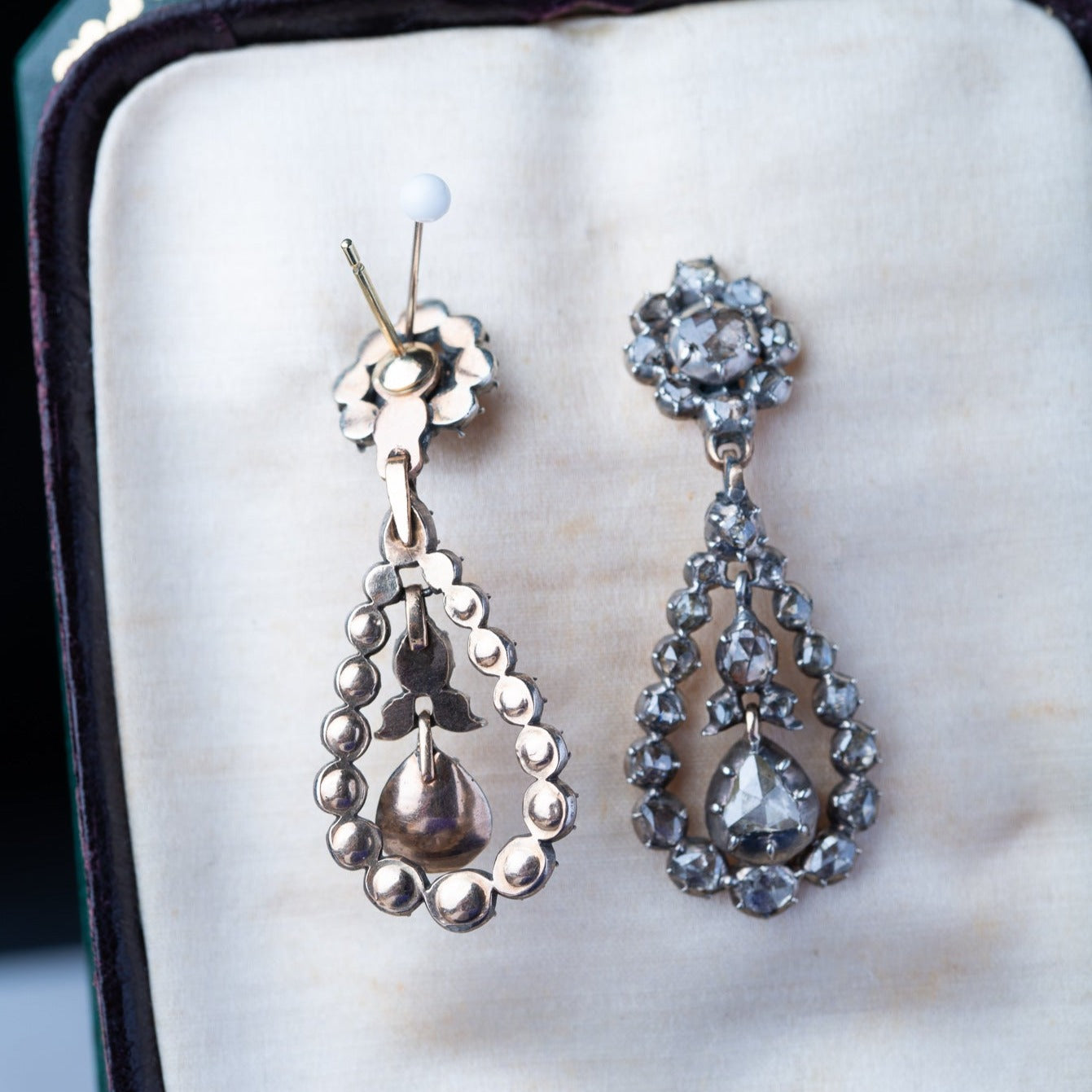 Victorian Dutch Rosecut Diamond Drop Earrings - LUXORIA VITA