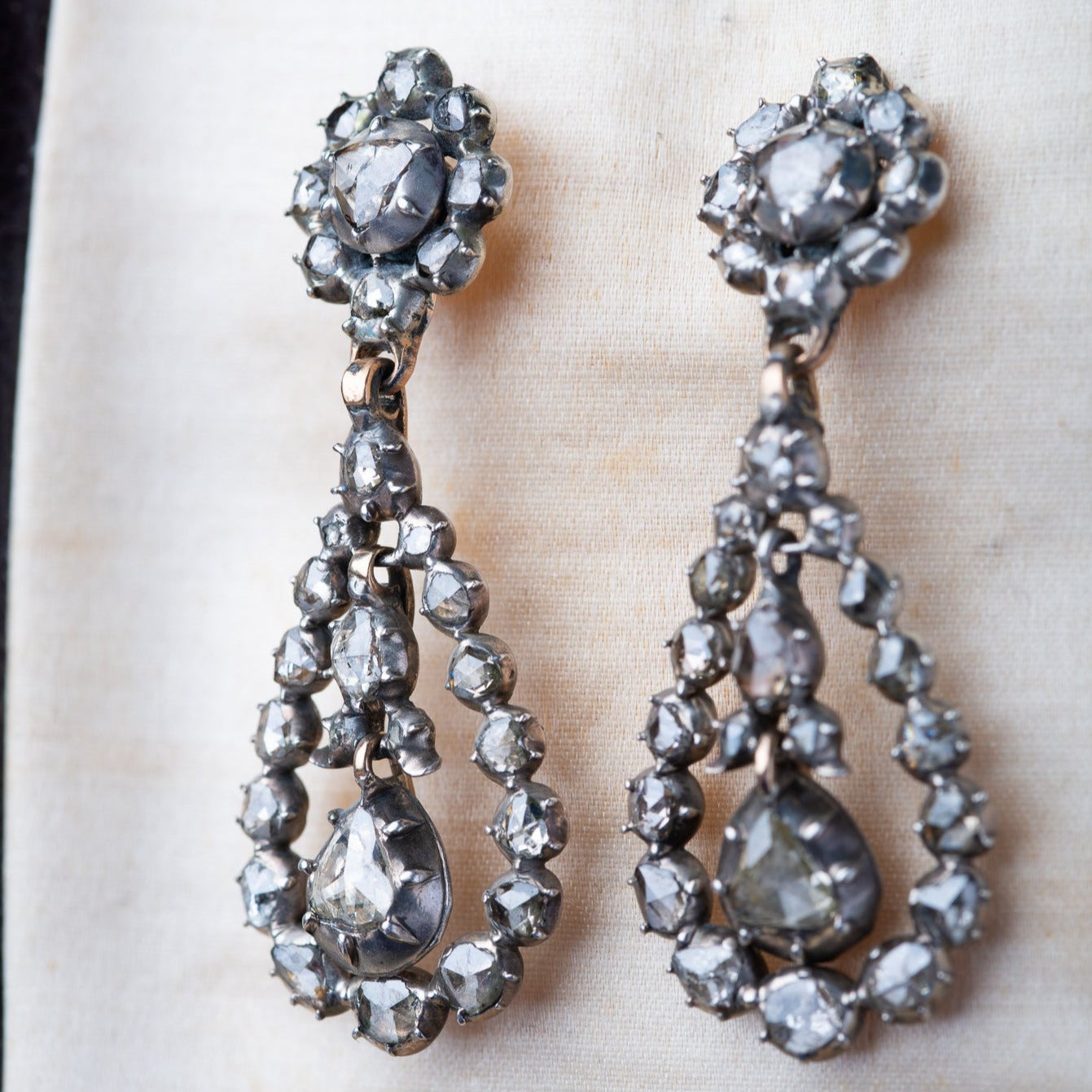 Victorian Dutch Rosecut Diamond Drop Earrings - Luxoria Vita