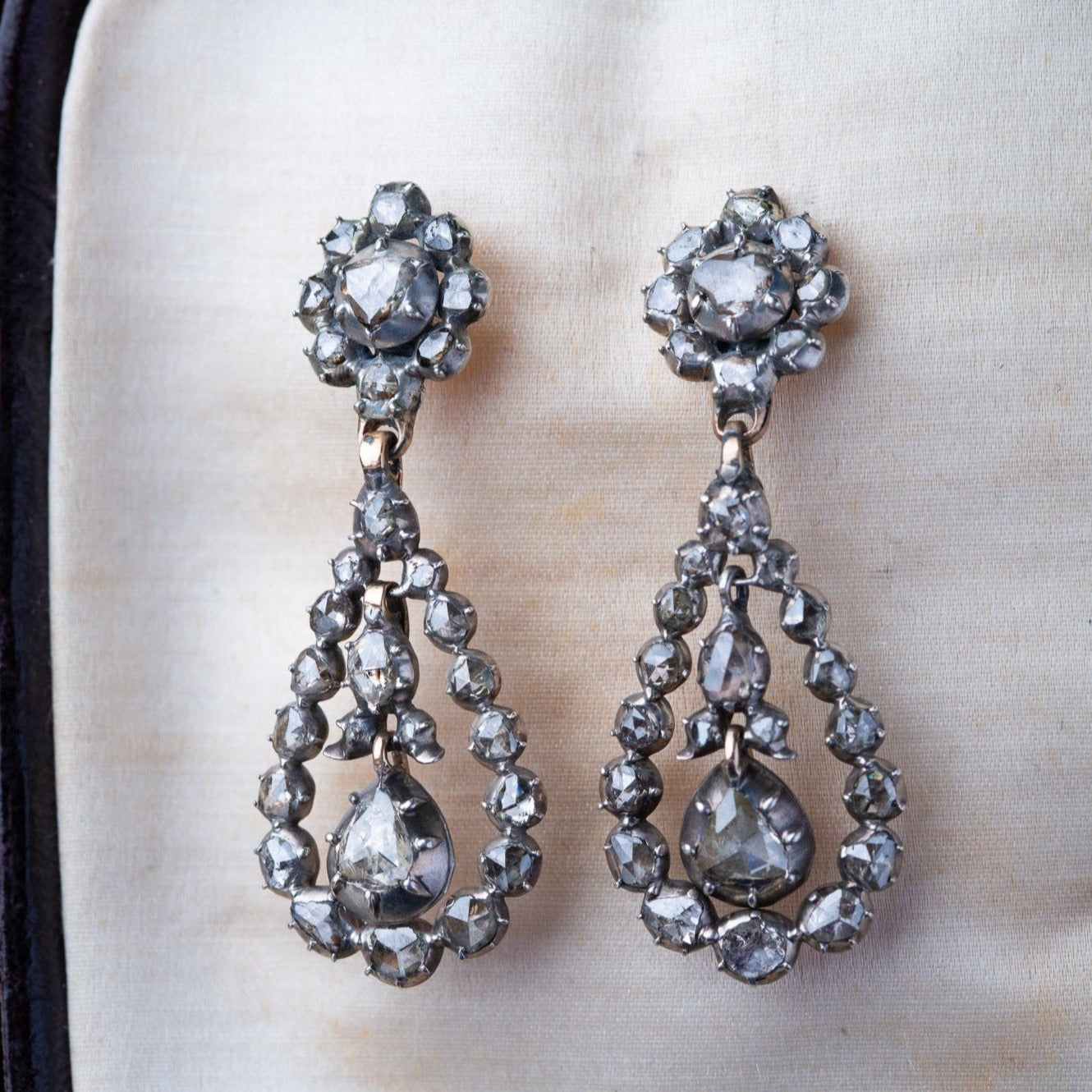 Victorian Dutch Rosecut Diamond Drop Earrings - Luxoria Vita