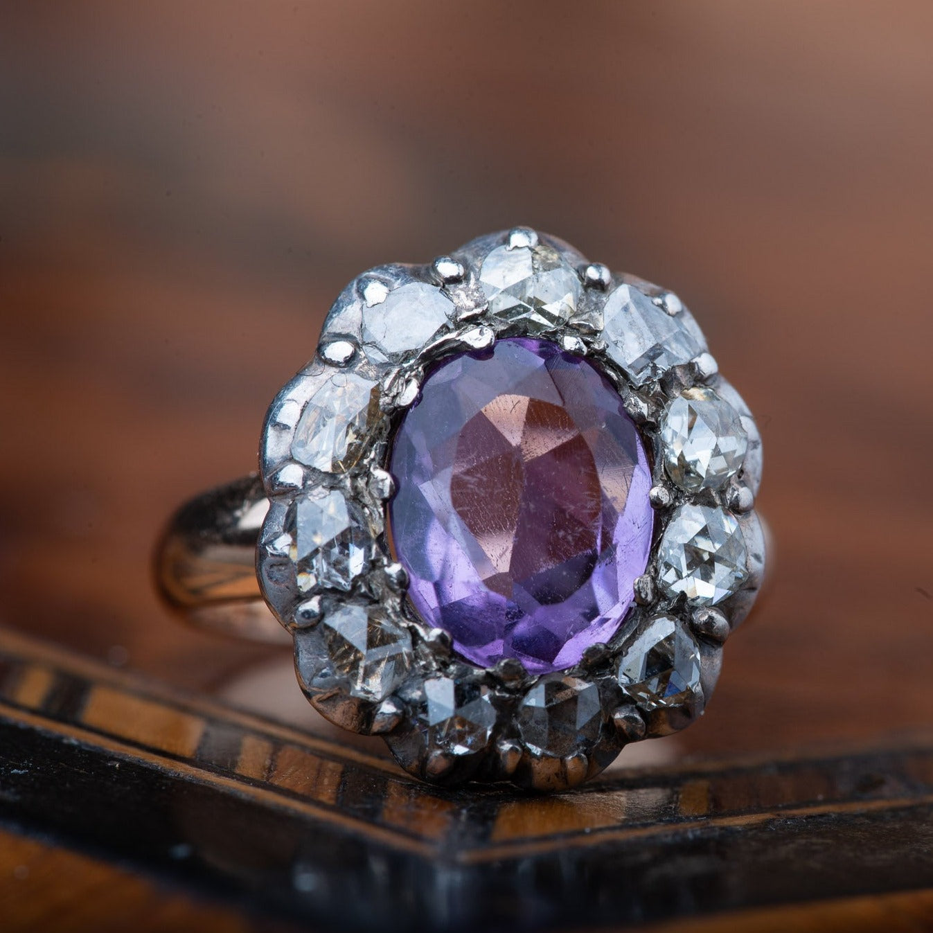 Victorian Amethyst Rosecut Diamond Ring - Luxoria Vita