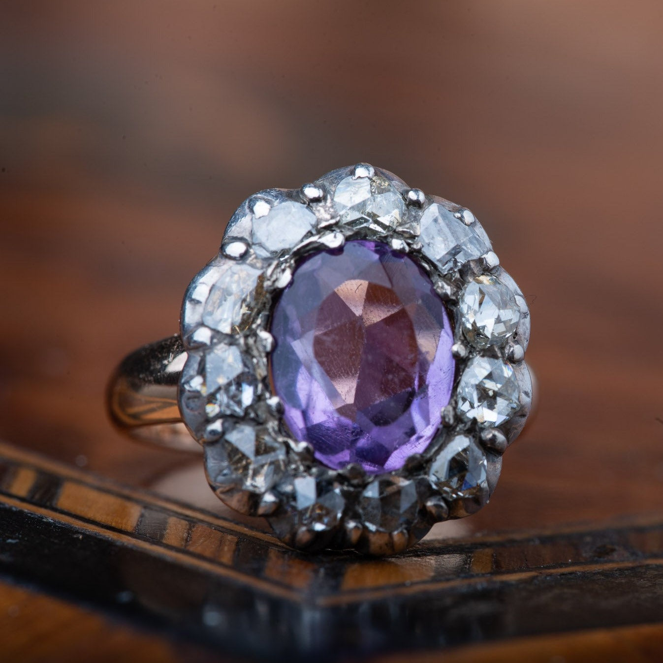 Victorian Amethyst Rosecut Diamond Ring - Luxoria Vita