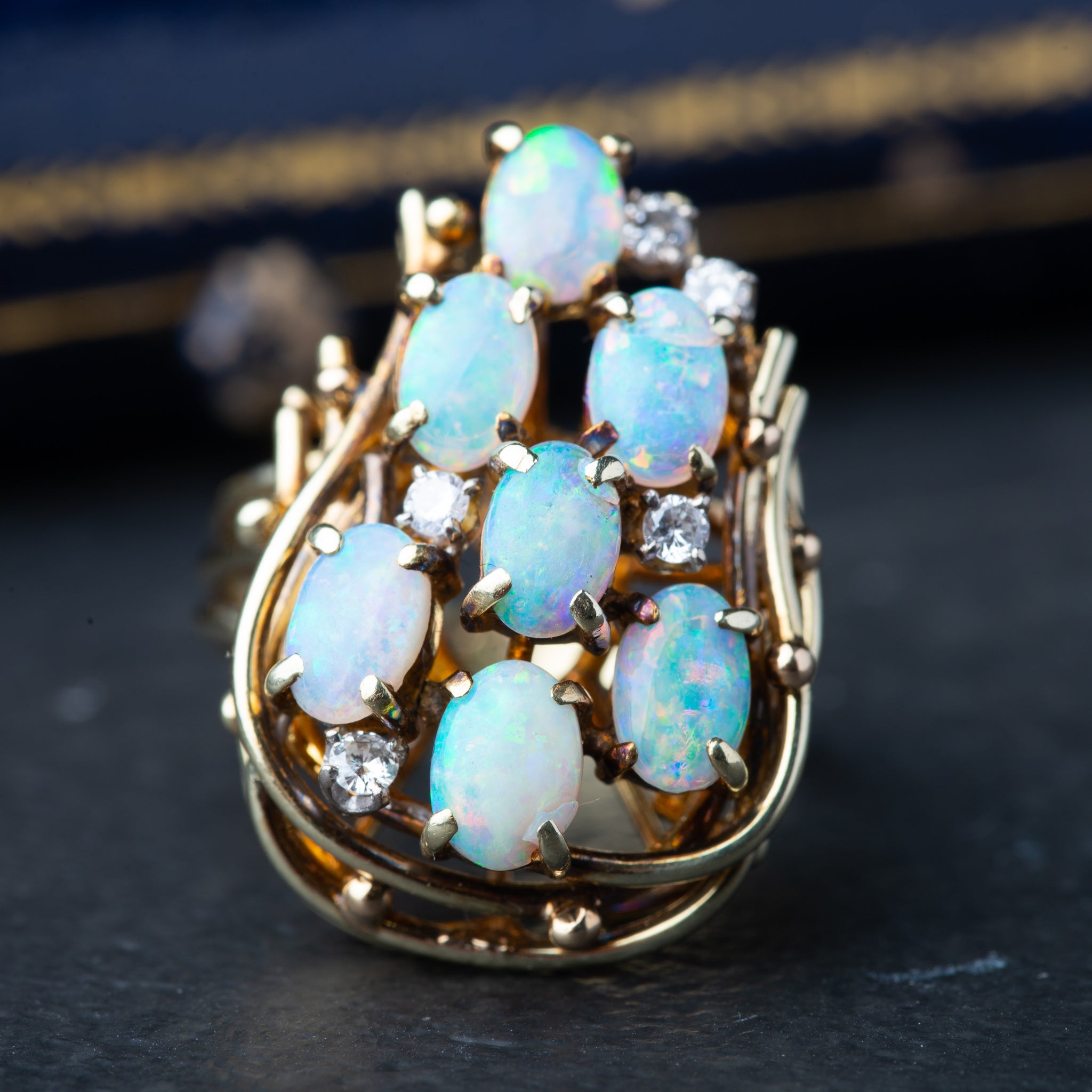 Vintage Brutalist 1960's Diamond Opal Ring - Luxoria Vita