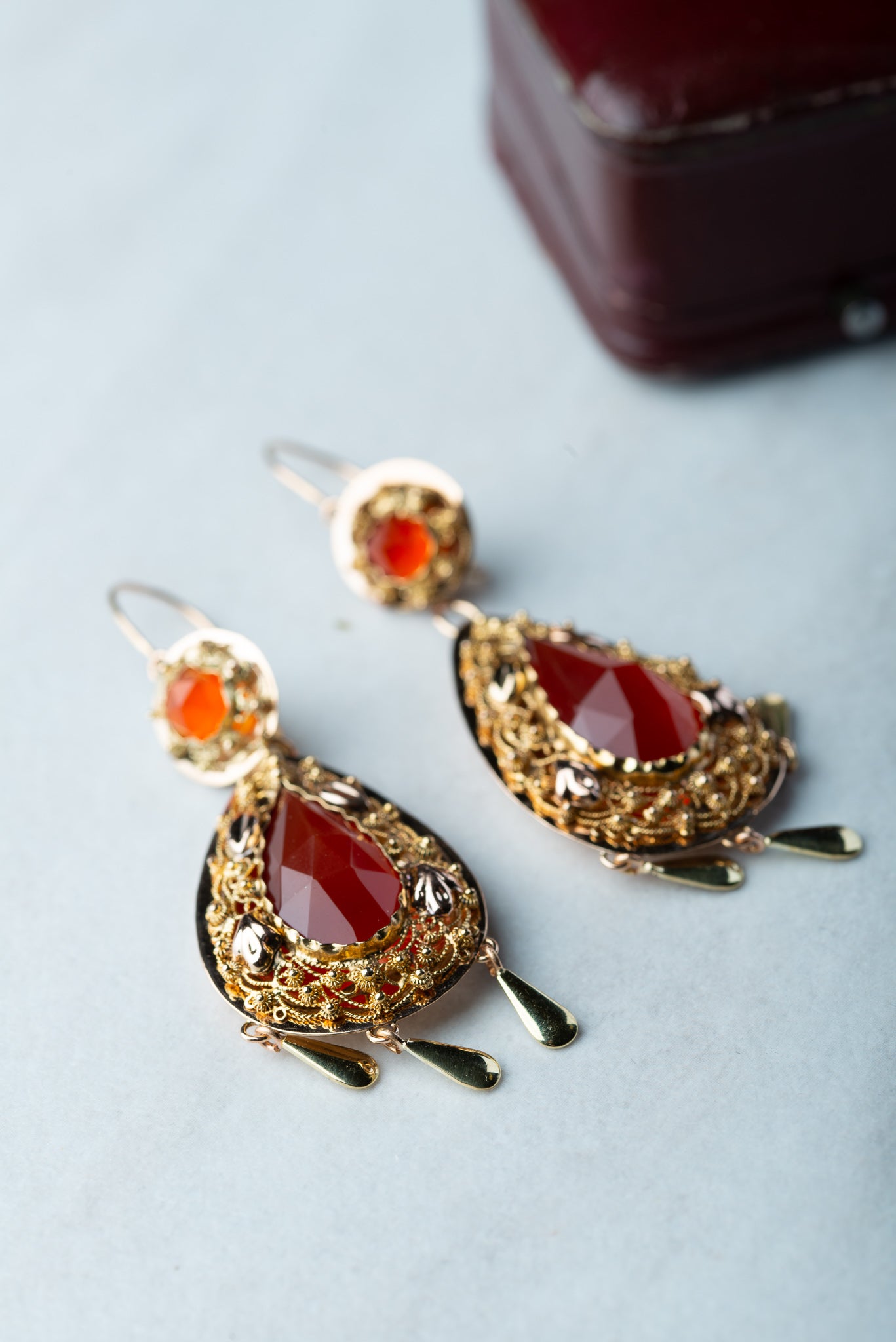 Antique 19th Century Day & Night Filligrain Carnelian Earrings - Luxoria Vita