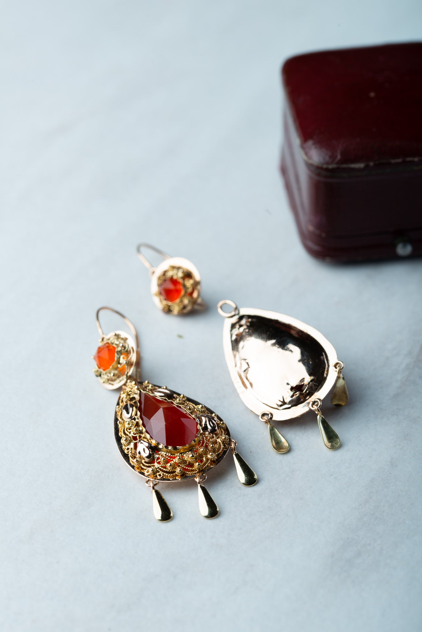 Antique 19th Century Day & Night Filligrain Carnelian Earrings - Luxoria Vita