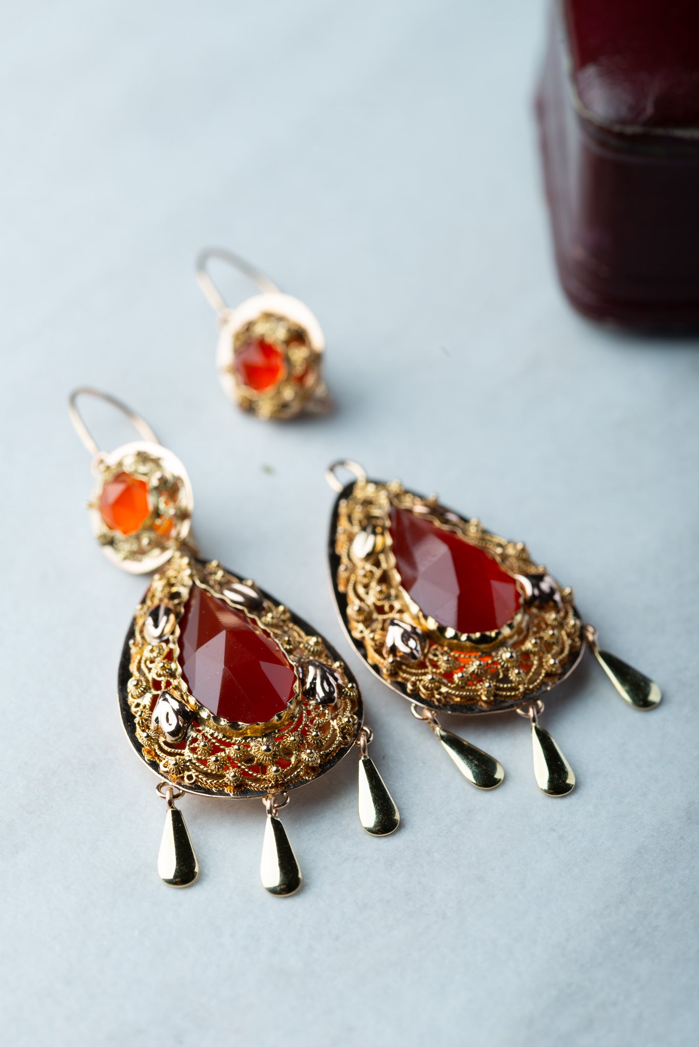 Antique 19th Century Day & Night Filligrain Carnelian Earrings - Luxoria Vita