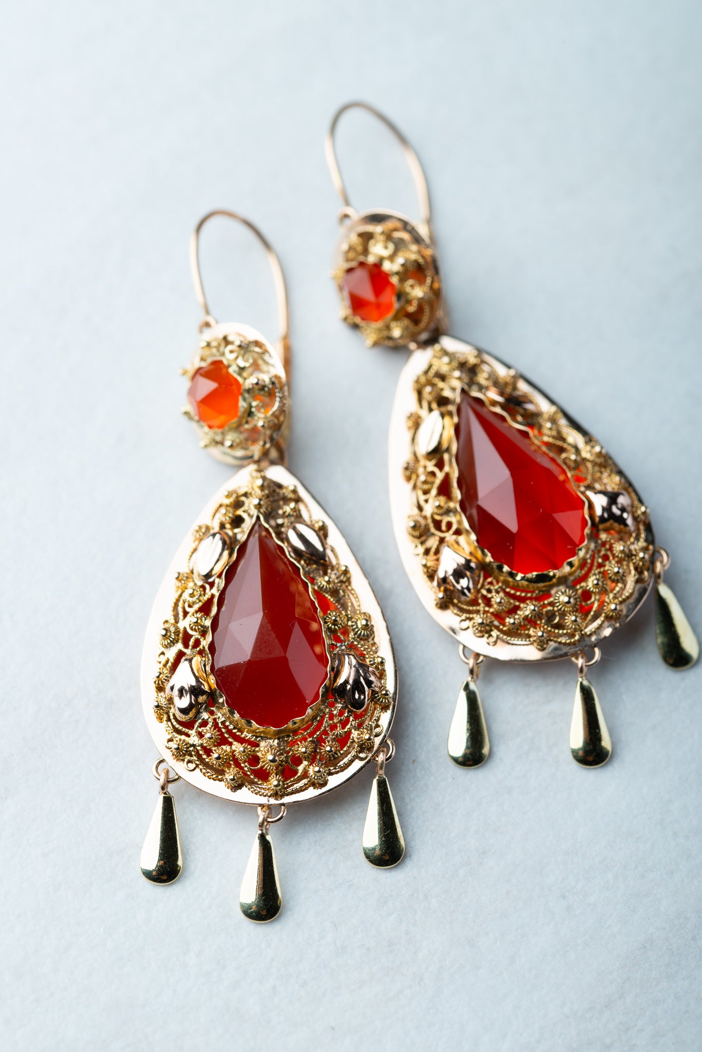 Antique 19th Century Day & Night Filligrain Carnelian Earrings - Luxoria Vita