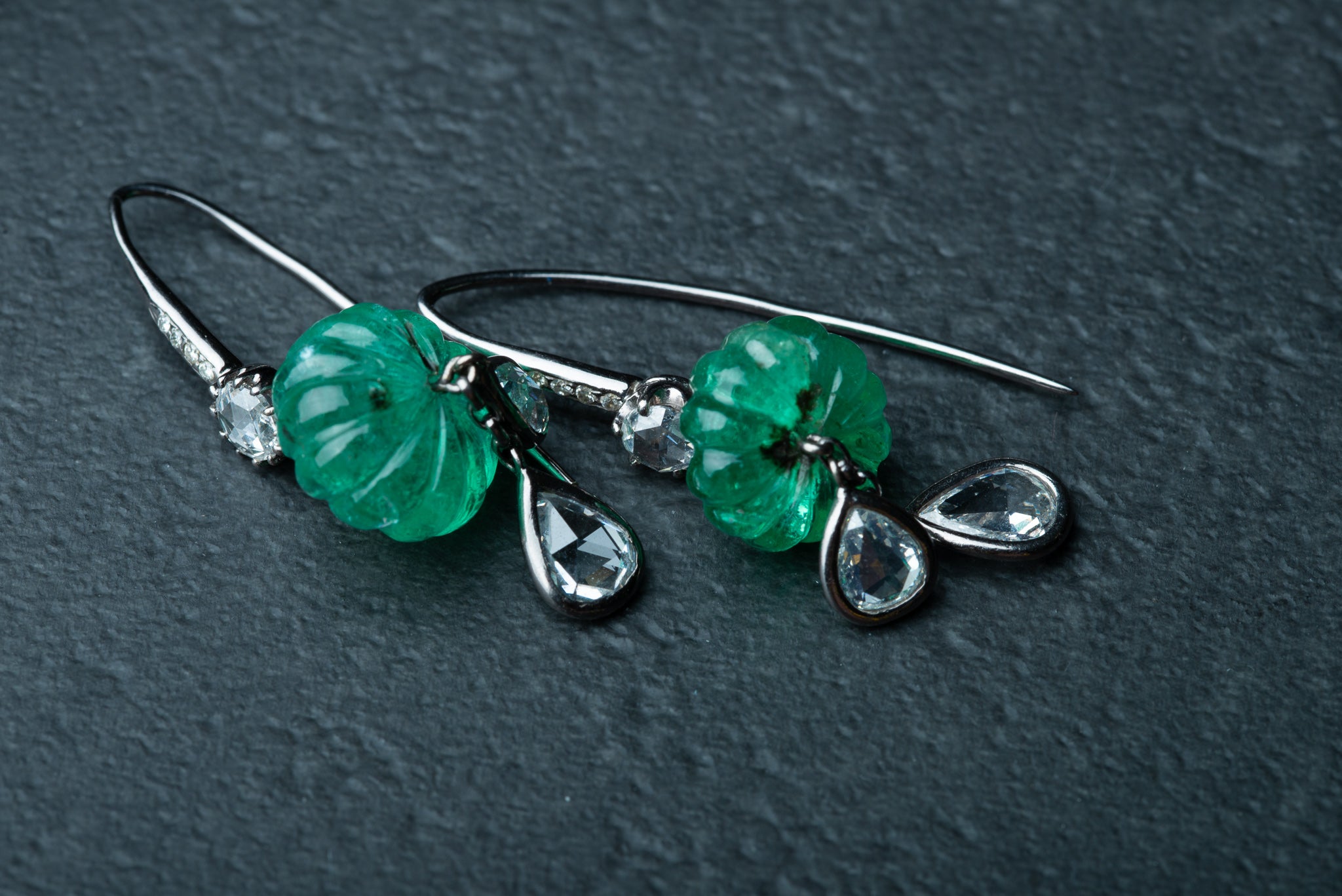 Vintage emerald pumpkin diamond earrings - LUXORIA VITA