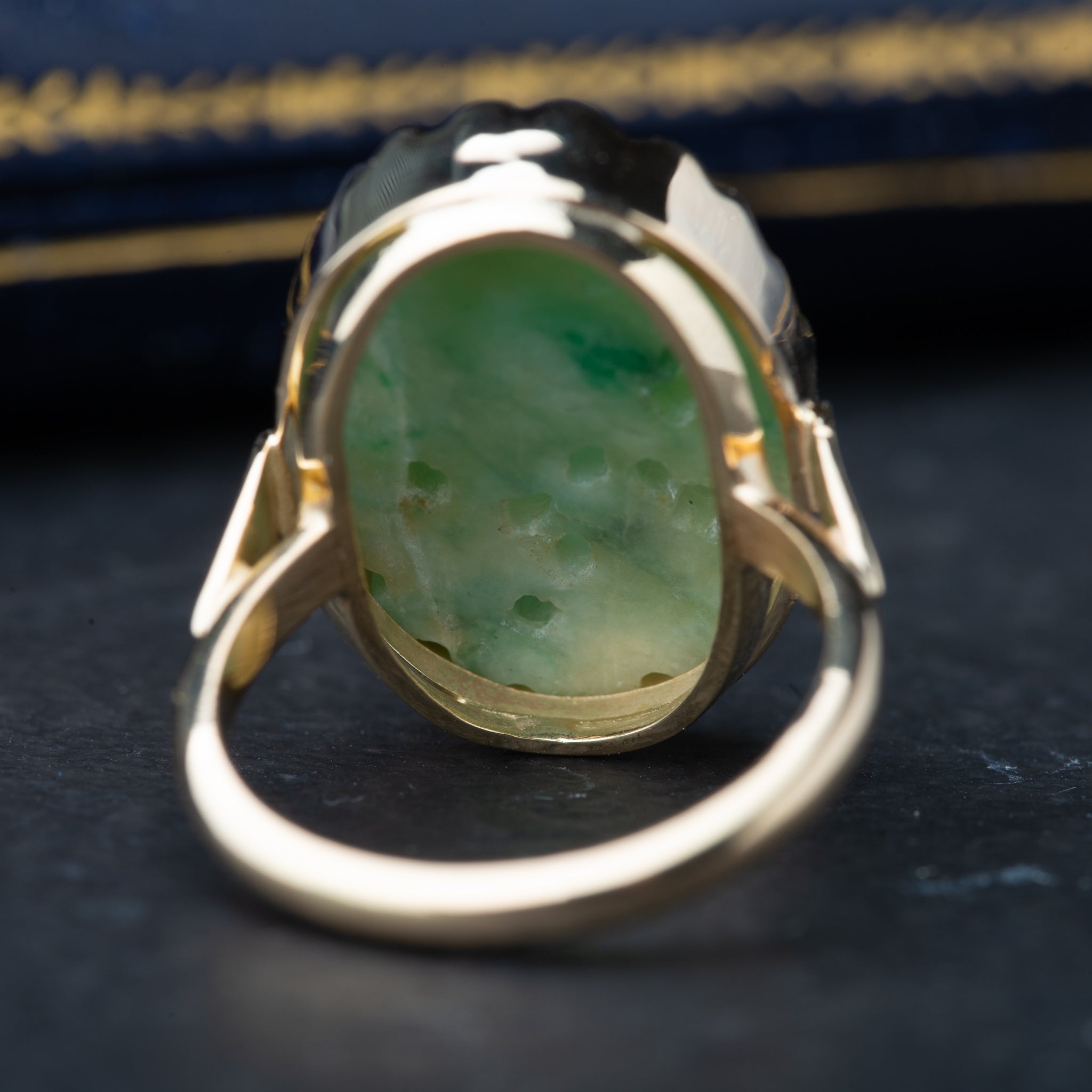 Vintage Flower Carved Jade Ring