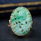 Vintage Flower Carved Jade Ring - LUXORIA VITA