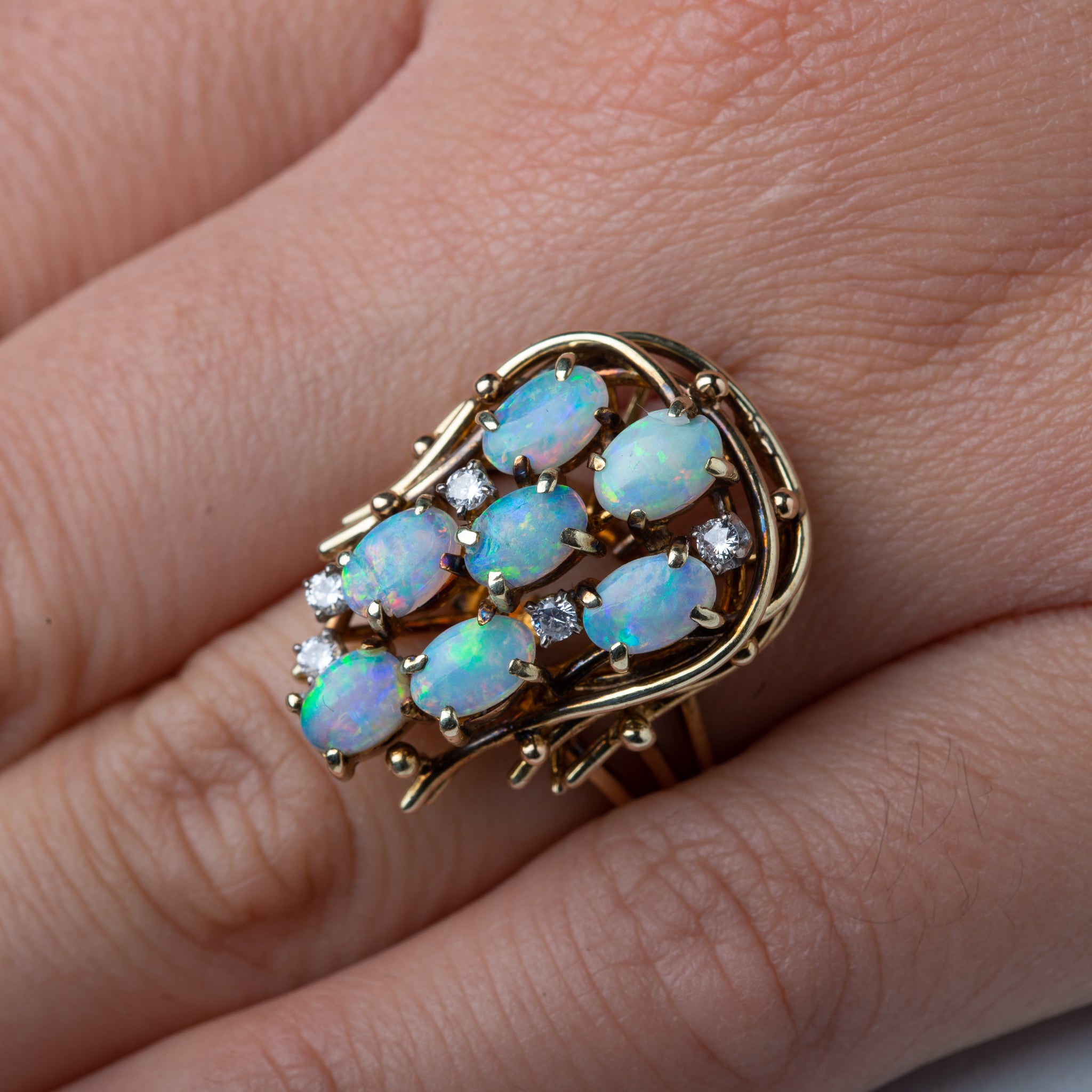 Vintage Brutalist 1960's Diamond Opal Ring - Luxoria Vita