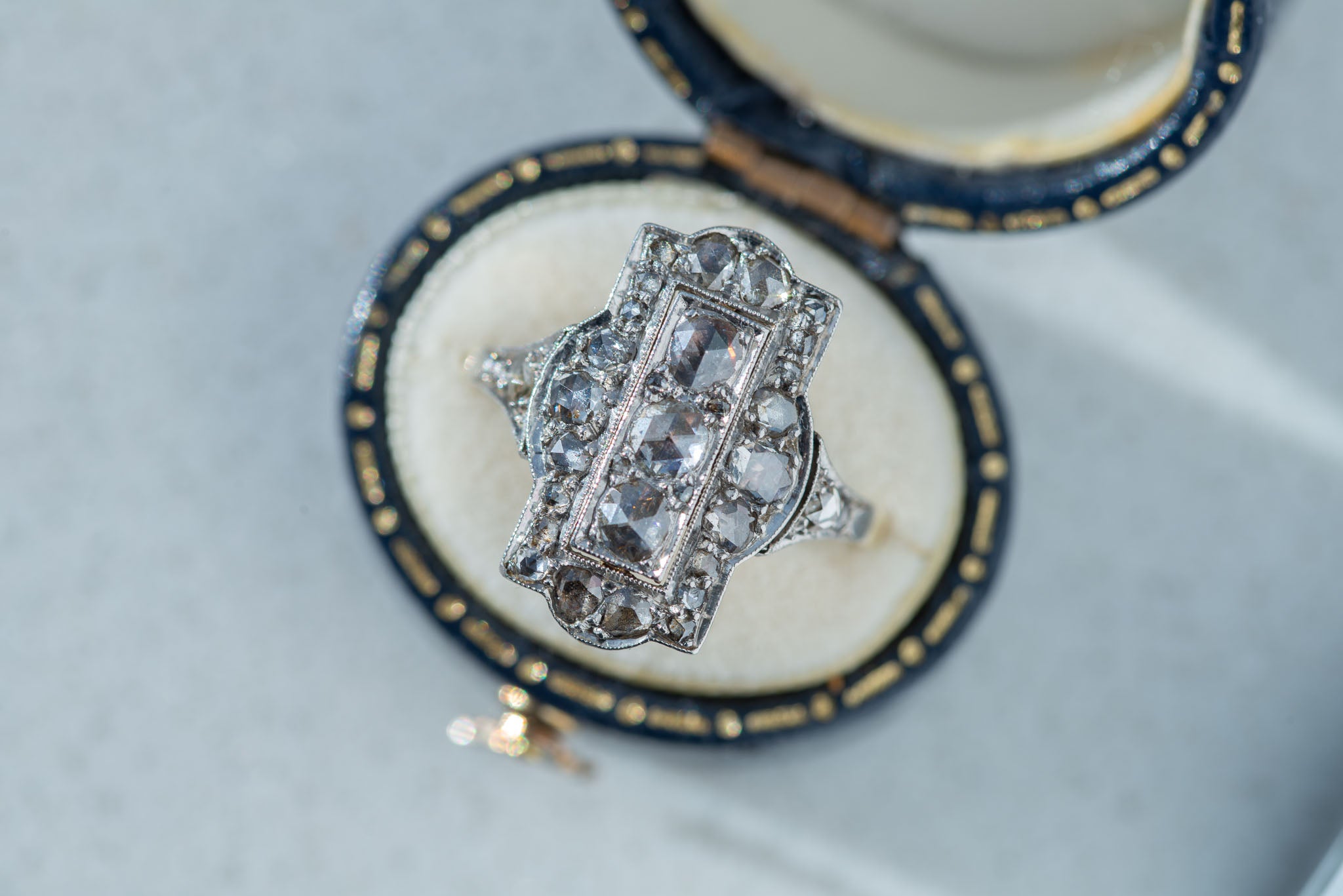 1920's Dutch Antique Rosecut Diamond Plaque Ring - Antique Castle Rings