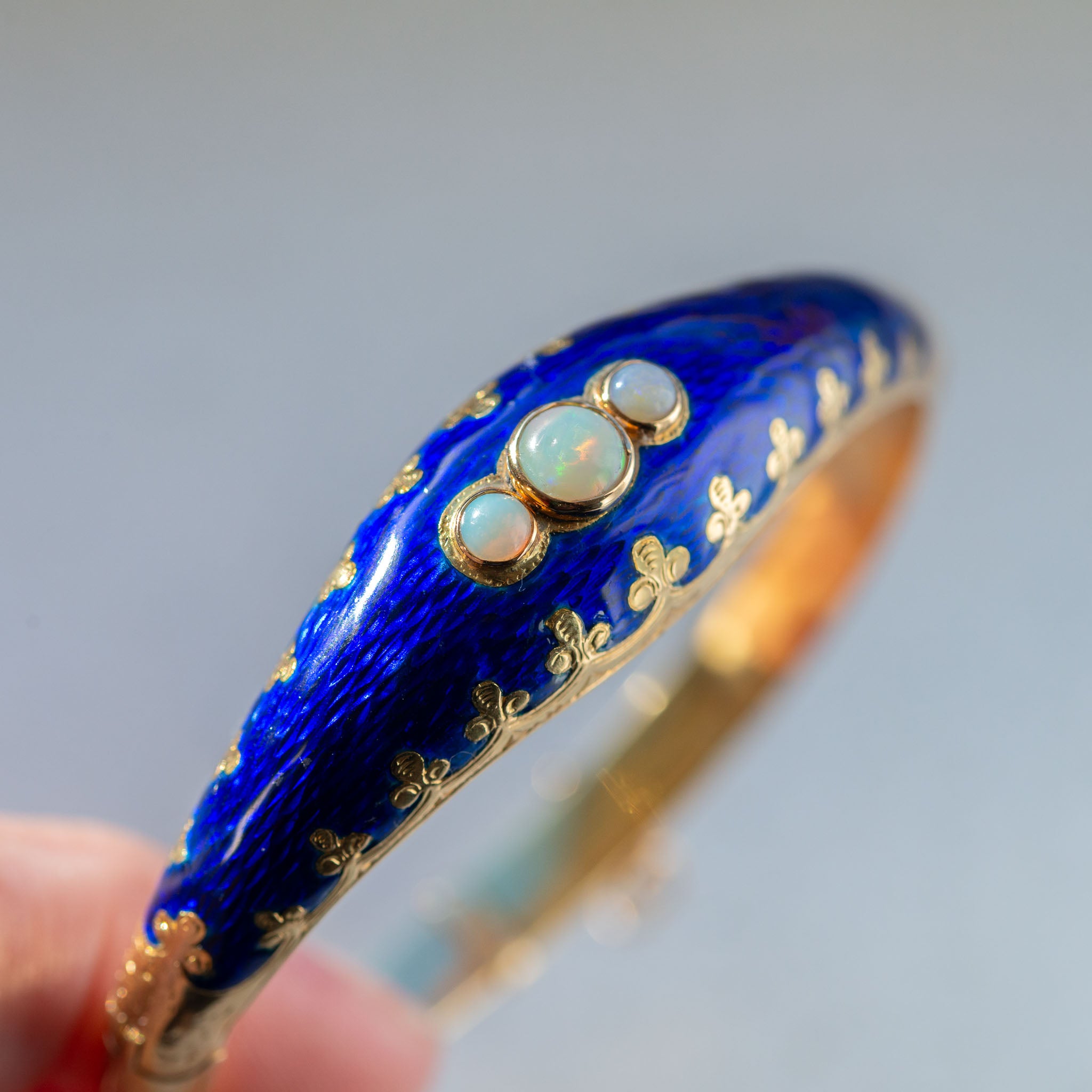 Victorian 18K Gold Guilloché Enamel Cuff Bracelet